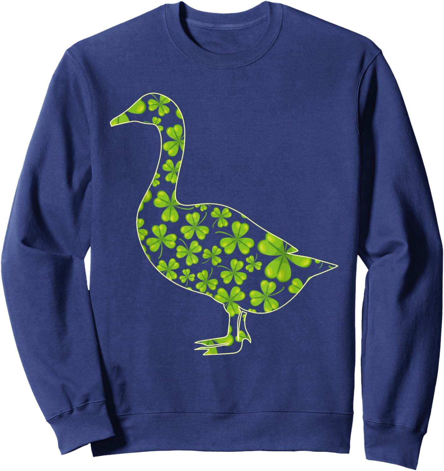Three Leaf Shamrock Goose Irish St. Patrick's Day Lucky Sweatshirt - Sweatshirt | Navy