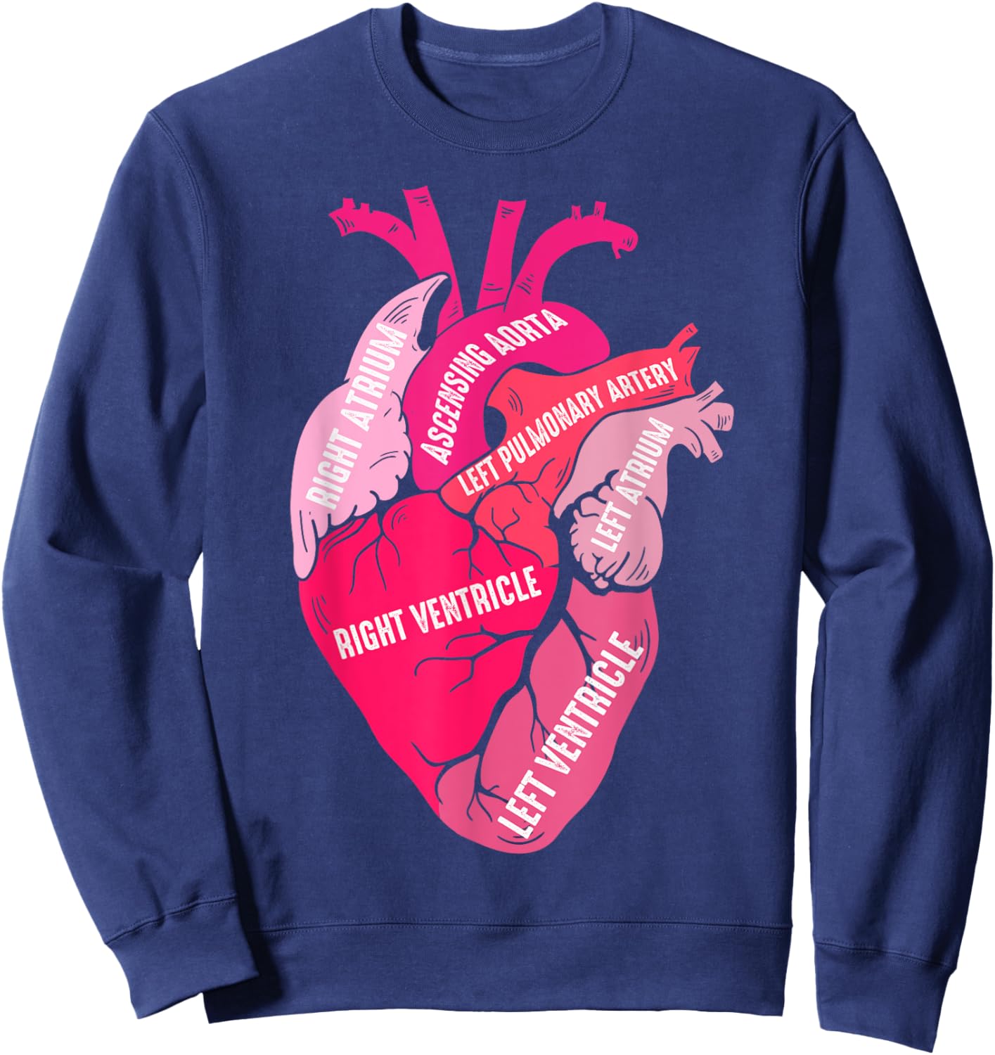 Parts Of Heart Cardiology Men Women Anatomical Cardiac Sweatshirt - Sweatshirt | Navy