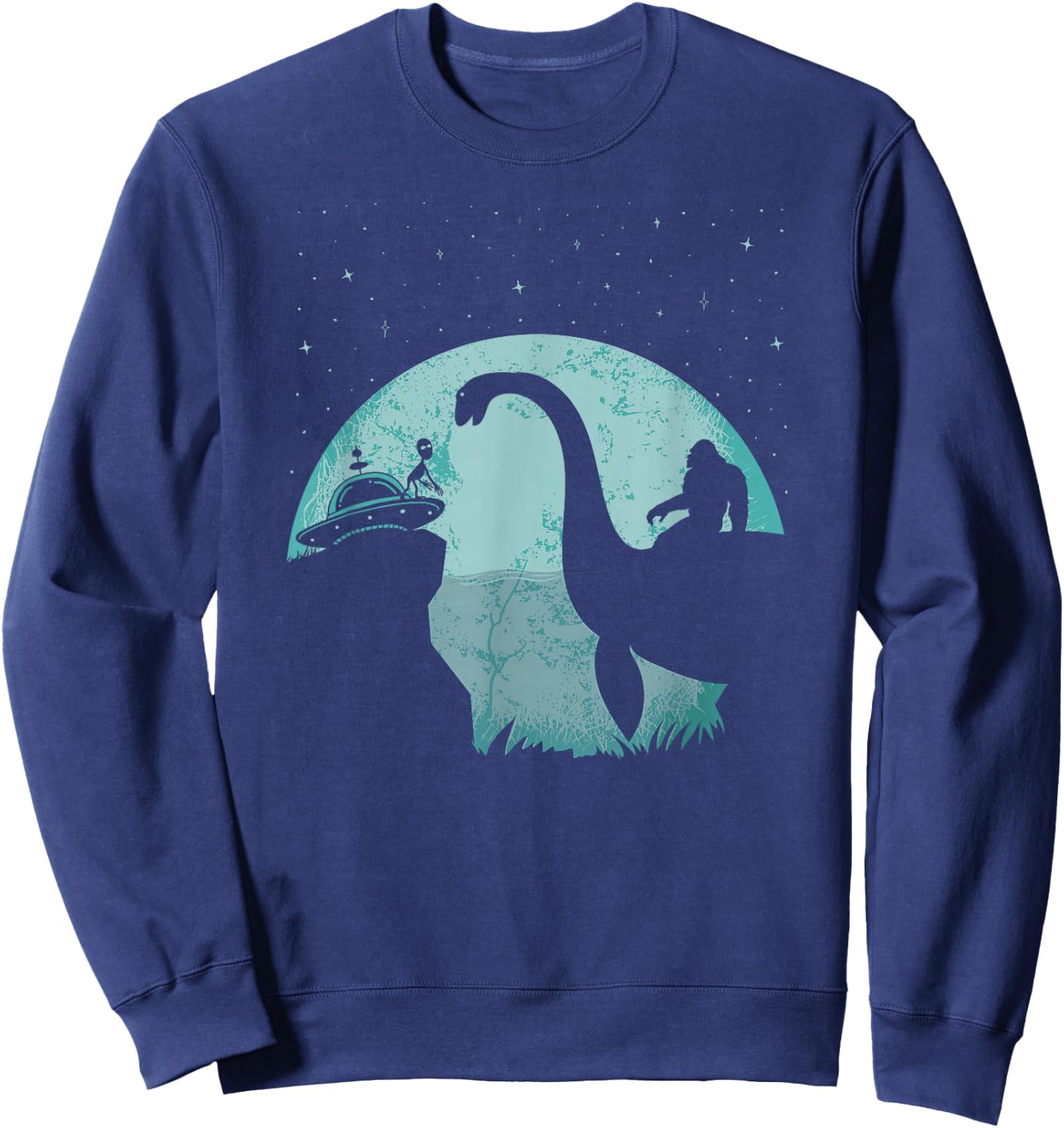 Bigfoot Riding Loch Ness Monster Sasquatch Ufo Abduction Sweatshirt - Sweatshirt | Navy
