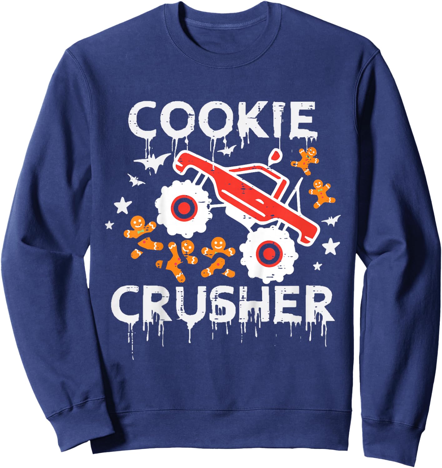 Kids Christmas Monster Truck Cookie Crusher Xmas Boys Kid Toddler Sweatshirt - Sweatshirt | Navy