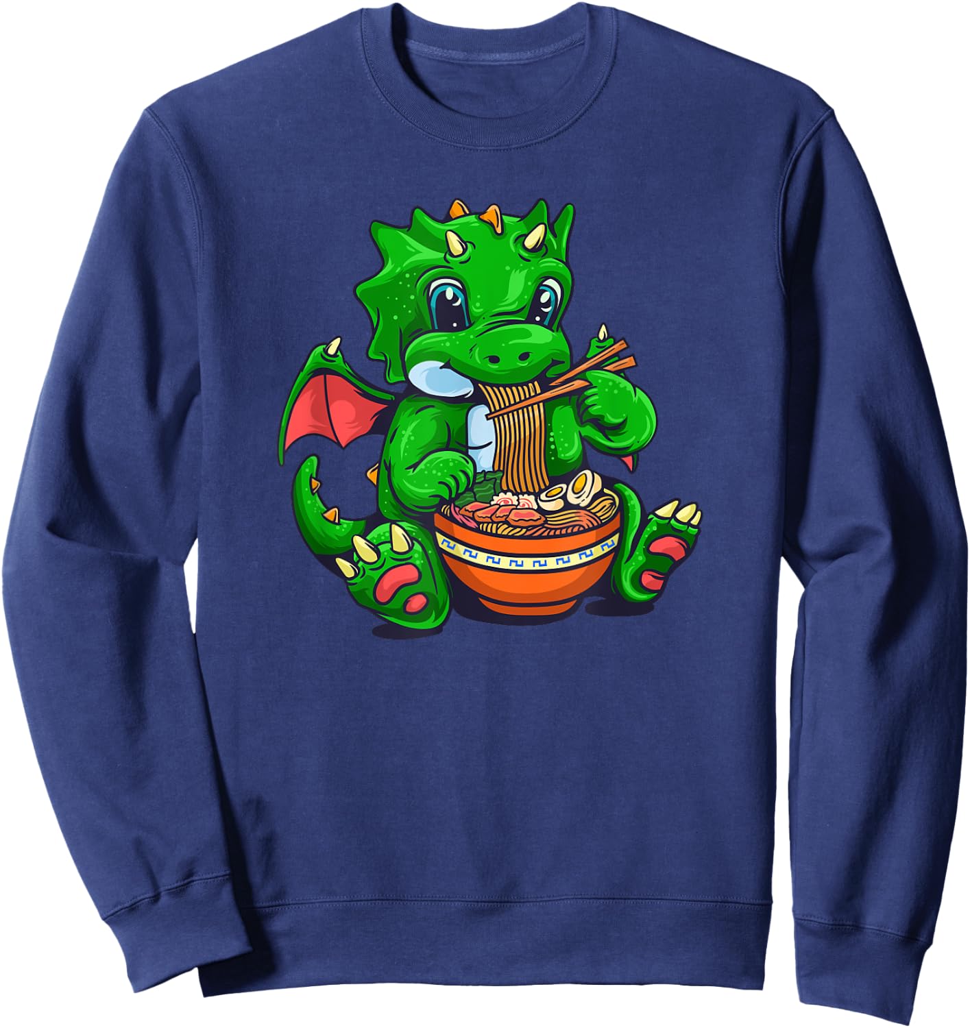 Kawaii Dragon Eating Ramen Noodles Anime Sweatshirt - Sweatshirt | Navy