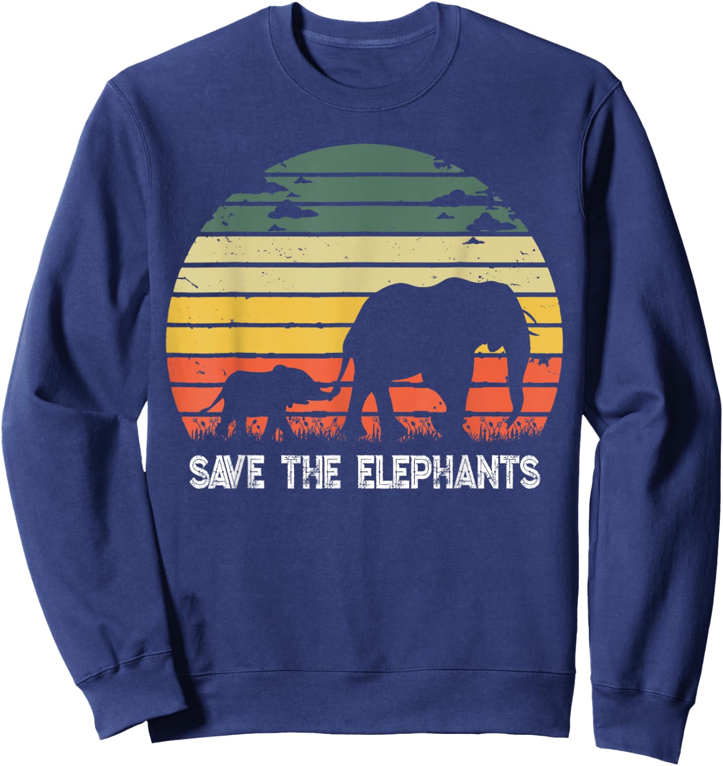Save The Elephants Lovers Gift Vintage Retro Elephant Sweatshirt - Sweatshirt | Navy