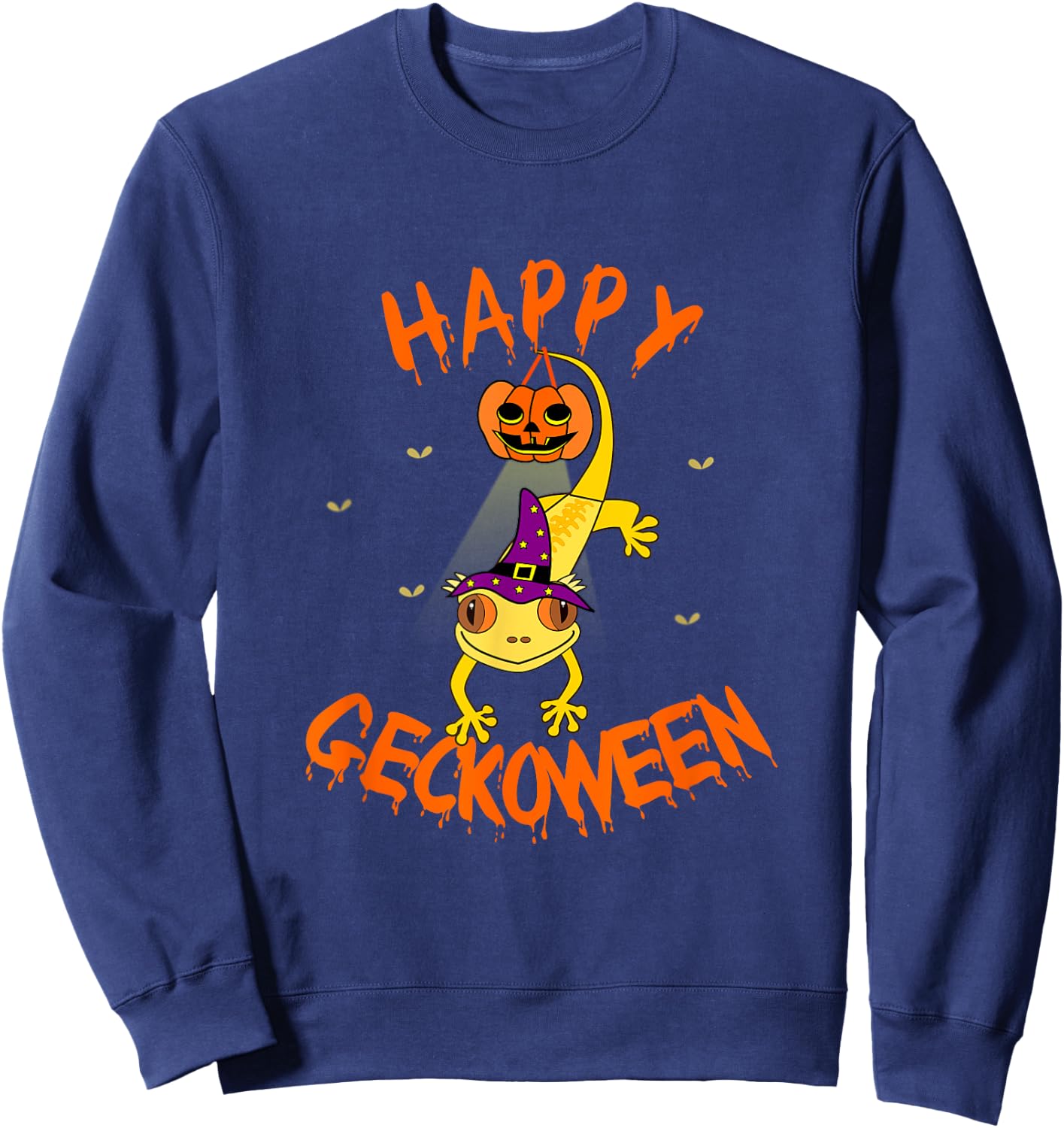 Funny Halloween Cute Crested Eyelash Gecko Pumpkin Shirt Sweatshirt - Sweatshirt | Navy
