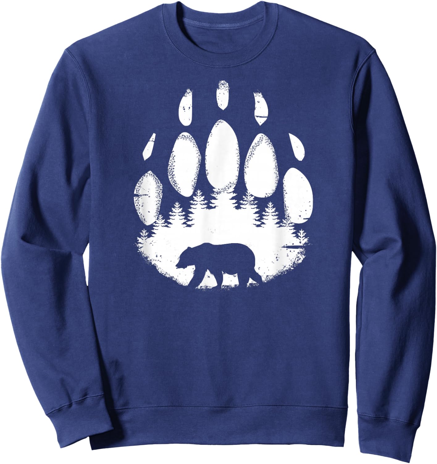 Bear Paw White Print Forest Animal Silhouette Sweatshirt - Sweatshirt | Navy