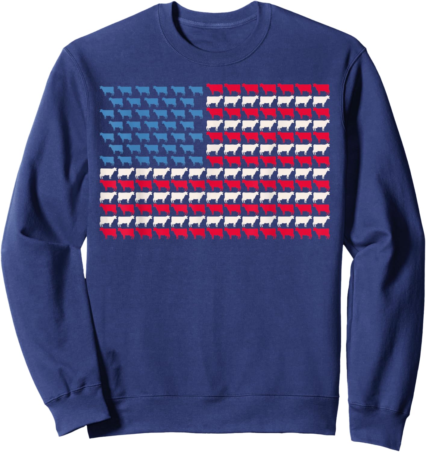 Cow American Flag Heifer US 4th of July Farm Cattle USA Gift Sweatshirt - Sweatshirt | Navy