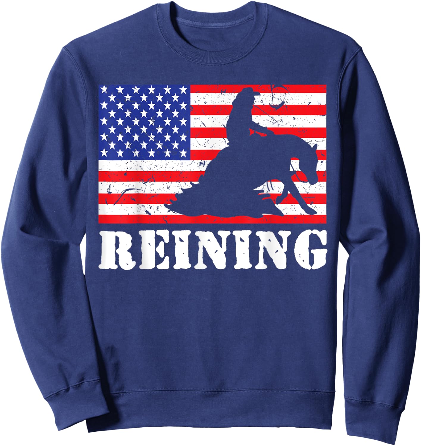 Distressed Reining Horse USA American Flag Vintage Riding Sweatshirt - Sweatshirt | Navy
