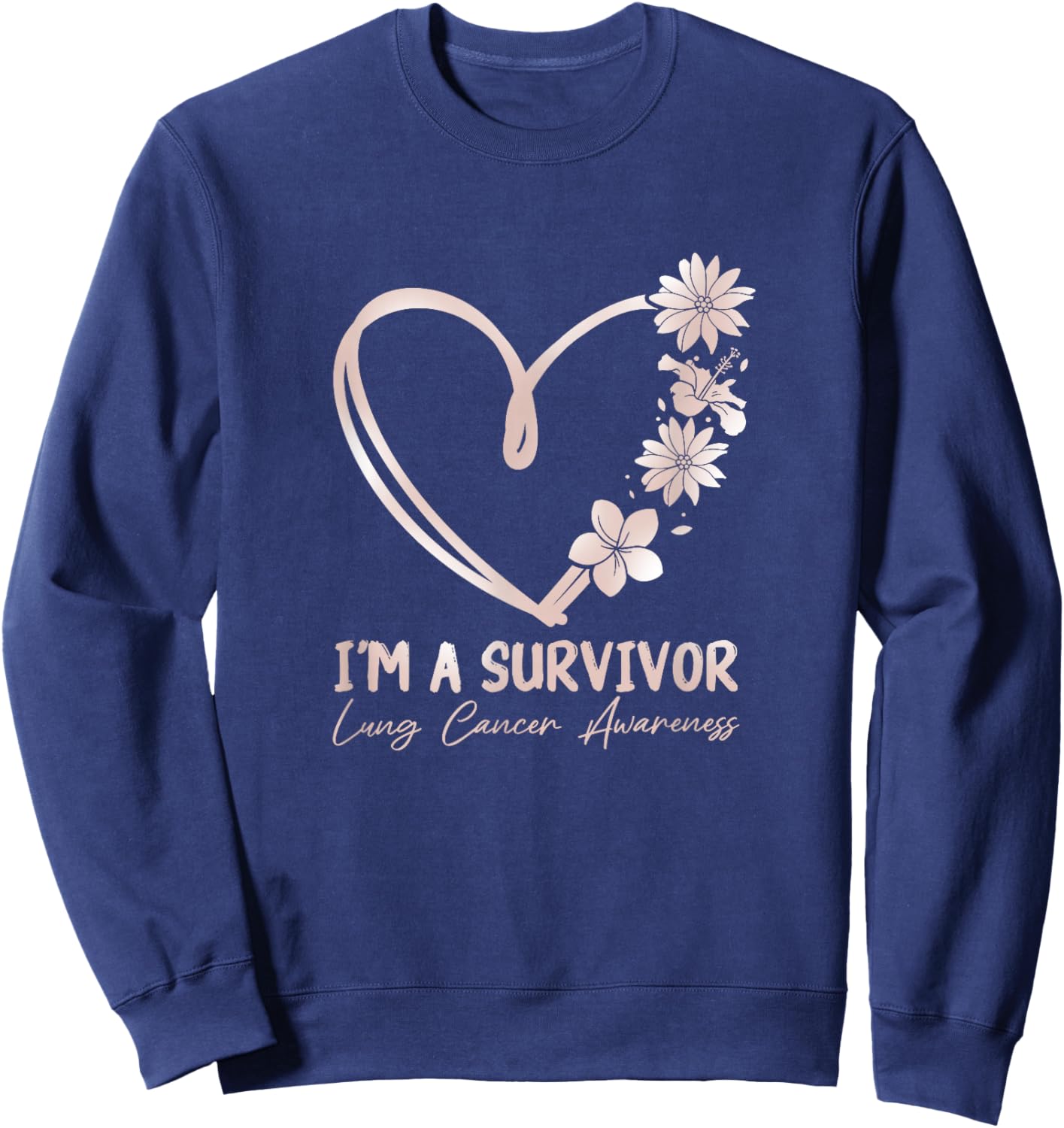 Lung Cancer Awareness by Lung Cancer Awareness design for survivors - -Adults, Black, Small, Short Sleeve, Classic Fit, Cotton, Modern Sweatshirt - Sweatshirt | Navy