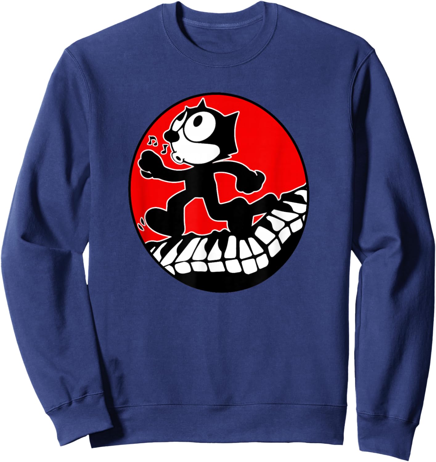 Felix Cartoon Cat Walks and Whistles on Piano Keyboard Retro Sweatshirt - Sweatshirt | Navy