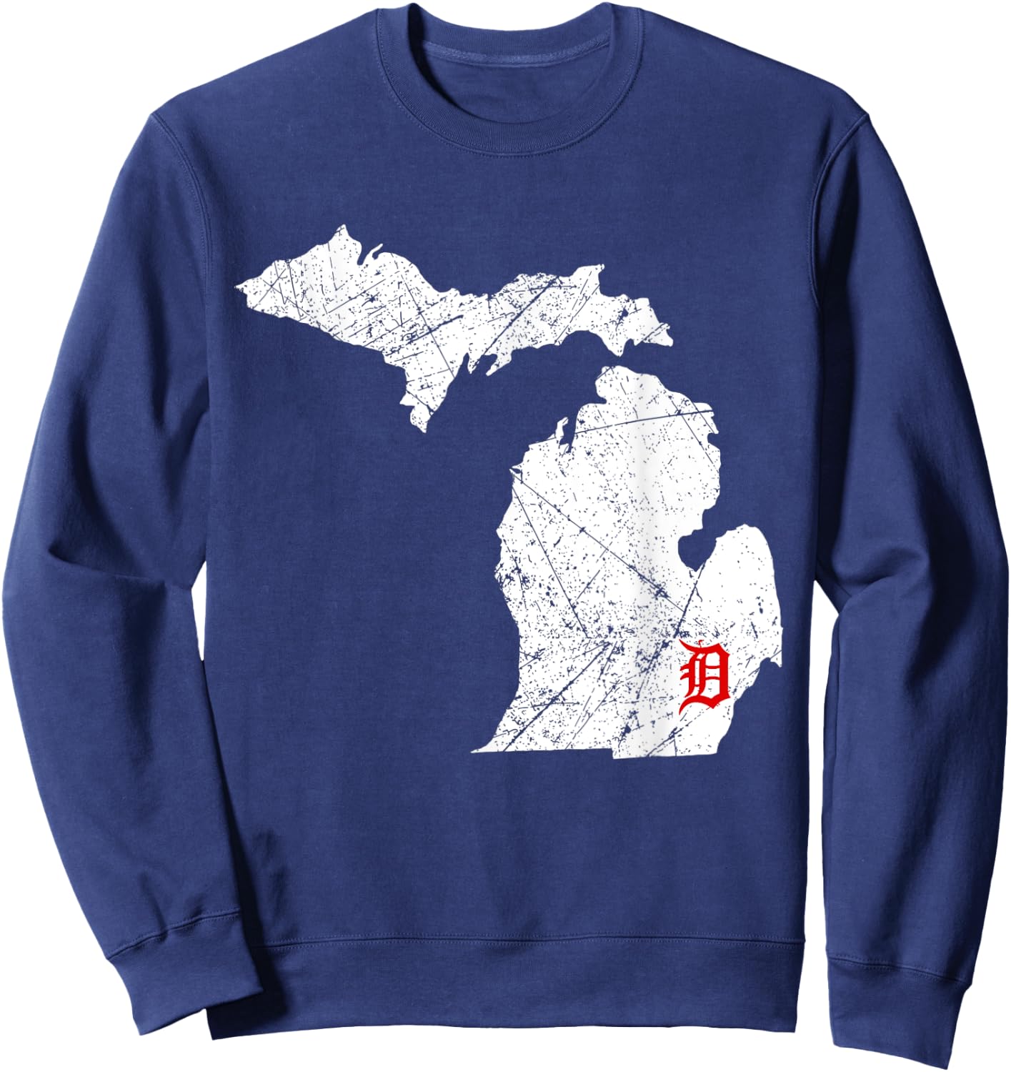 Detroit Michigan Map Lakes Letter D Nature Travel Motor City Sweatshirt - Sweatshirt | Navy