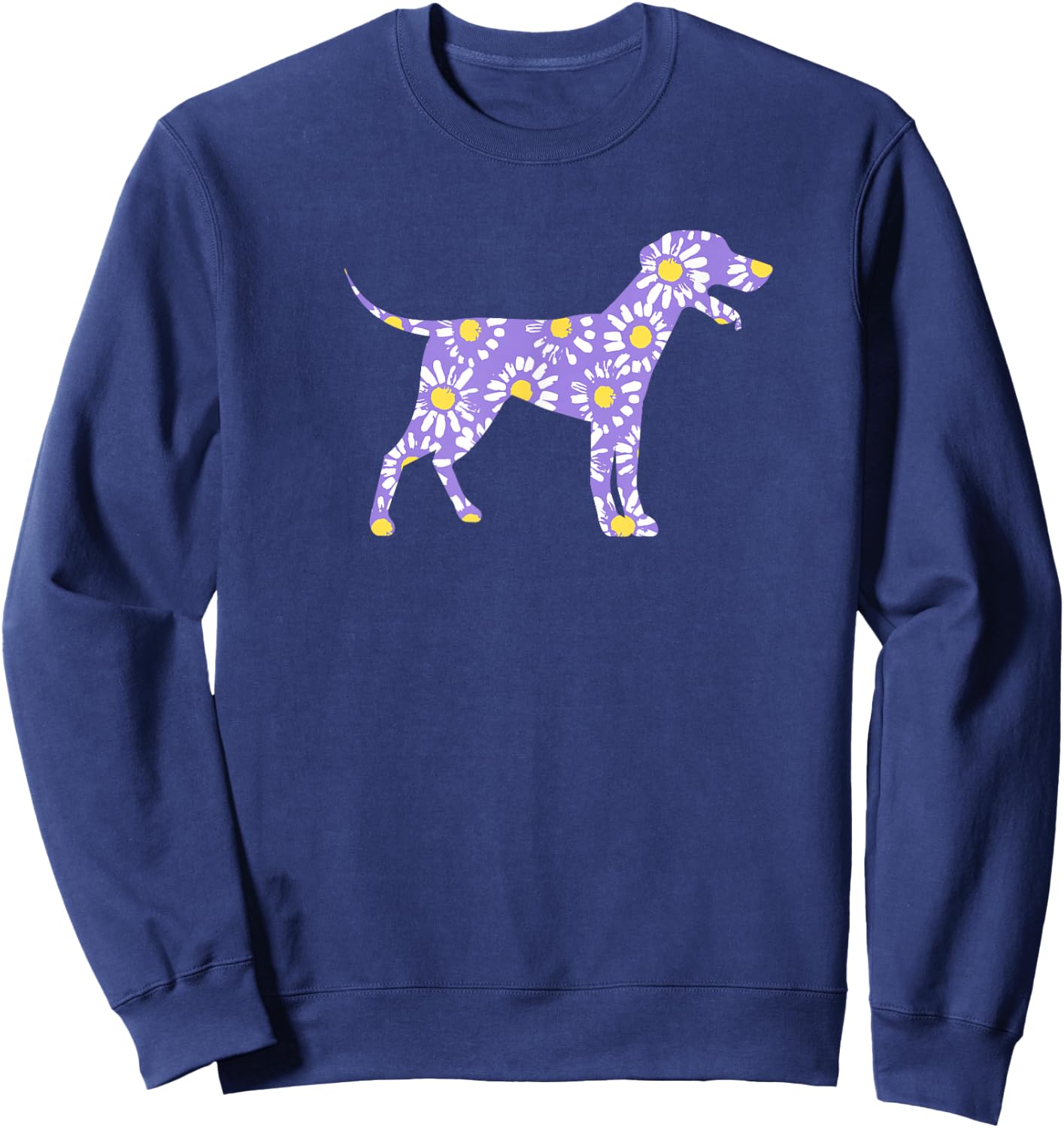Cute Daisy Floral Print Happy Dog Lover Lavender Tops Women Sweatshirt - Sweatshirt | Navy