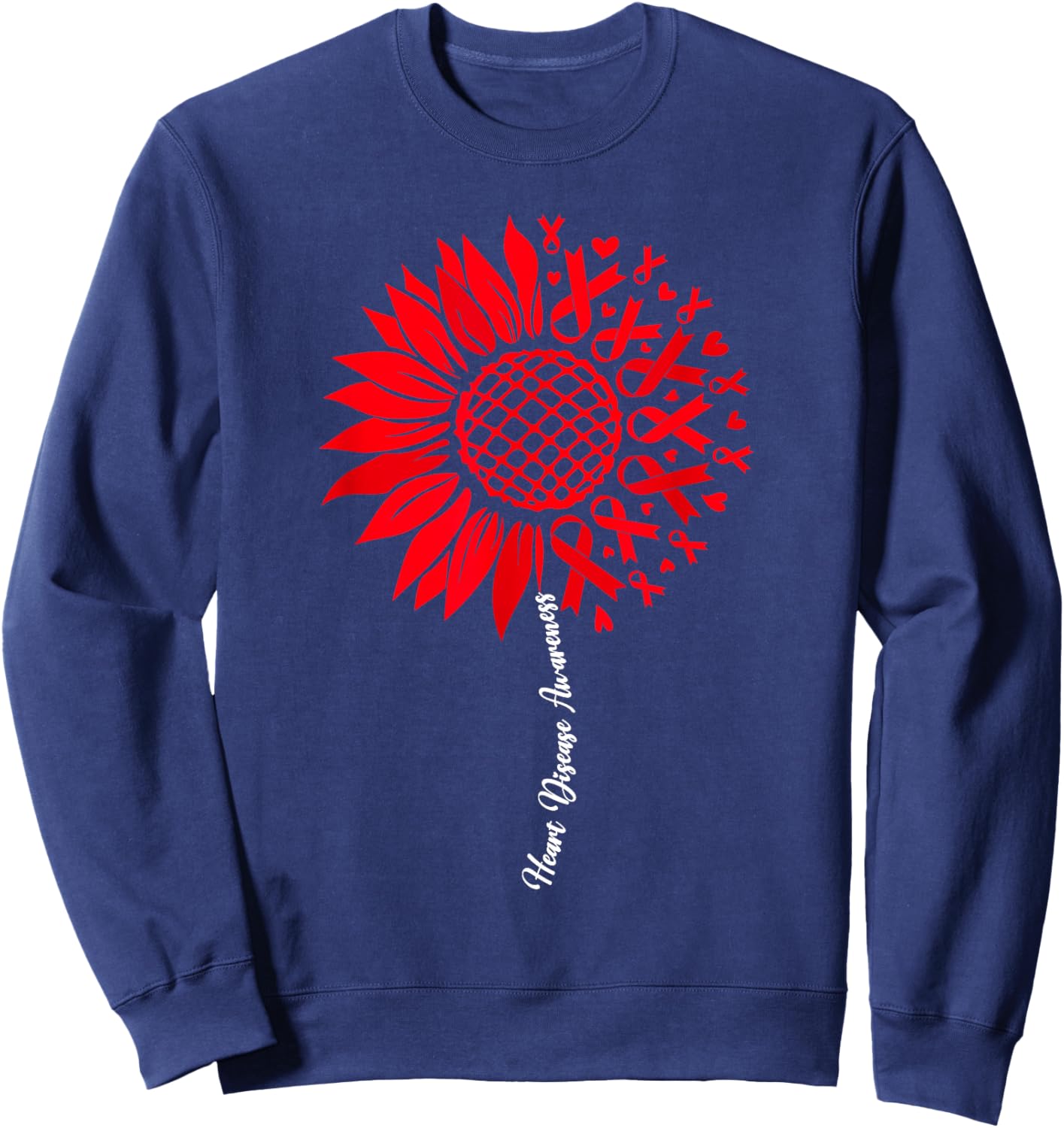 Heart Disease Awareness Month Sunflower Go Red Sweatshirt - Sweatshirt | Navy