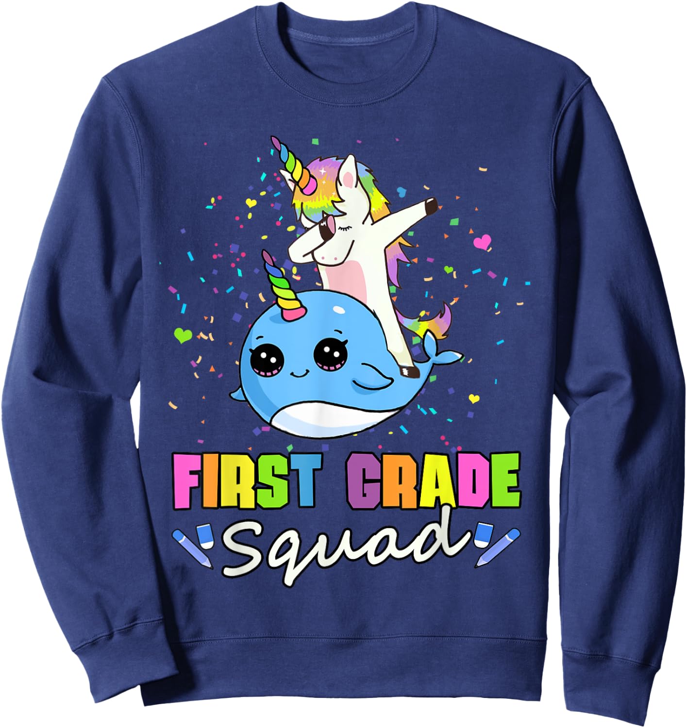 Team 1st Grade Unicorn Narwhal First Grade Squad Sweatshirt - Sweatshirt | Navy