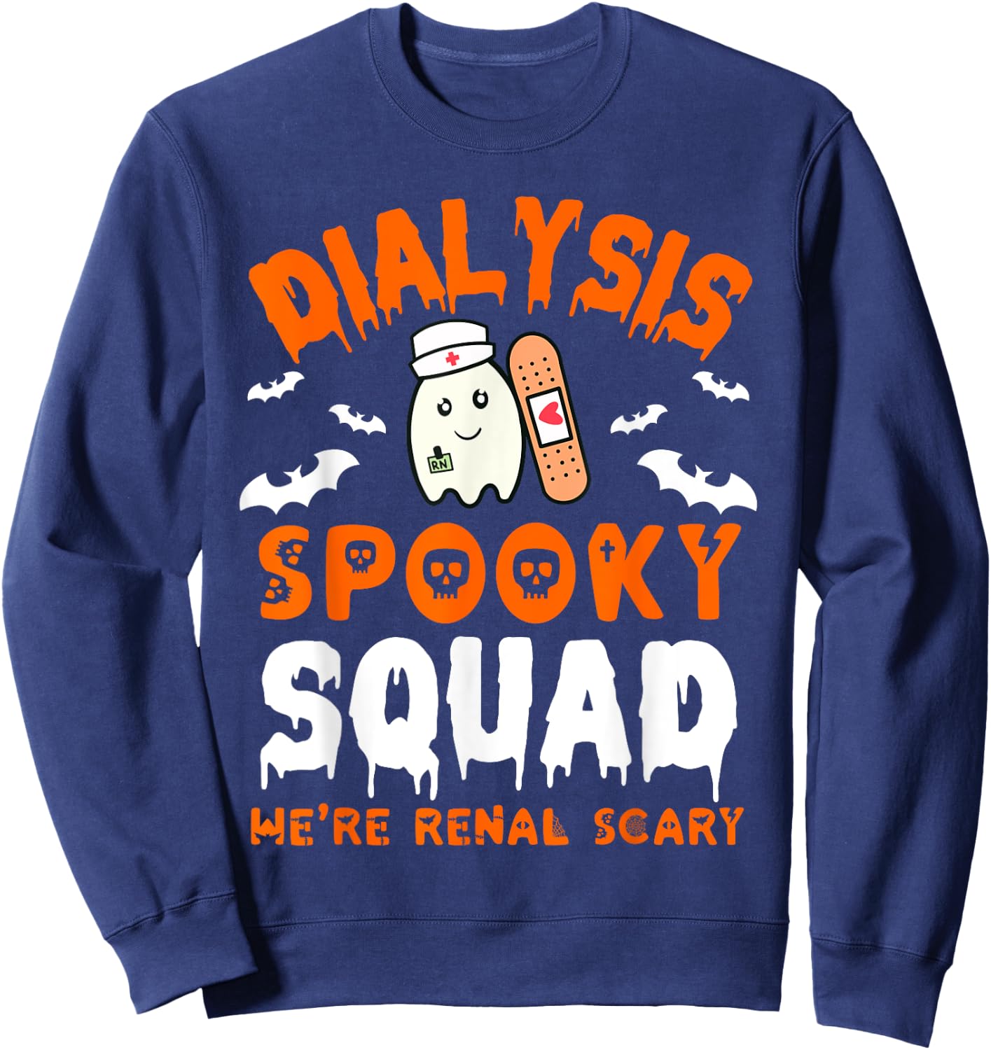 Halloween Dialysis Tech Ghost Nurse Halloween Kidney Renal Sweatshirt - Sweatshirt | Navy