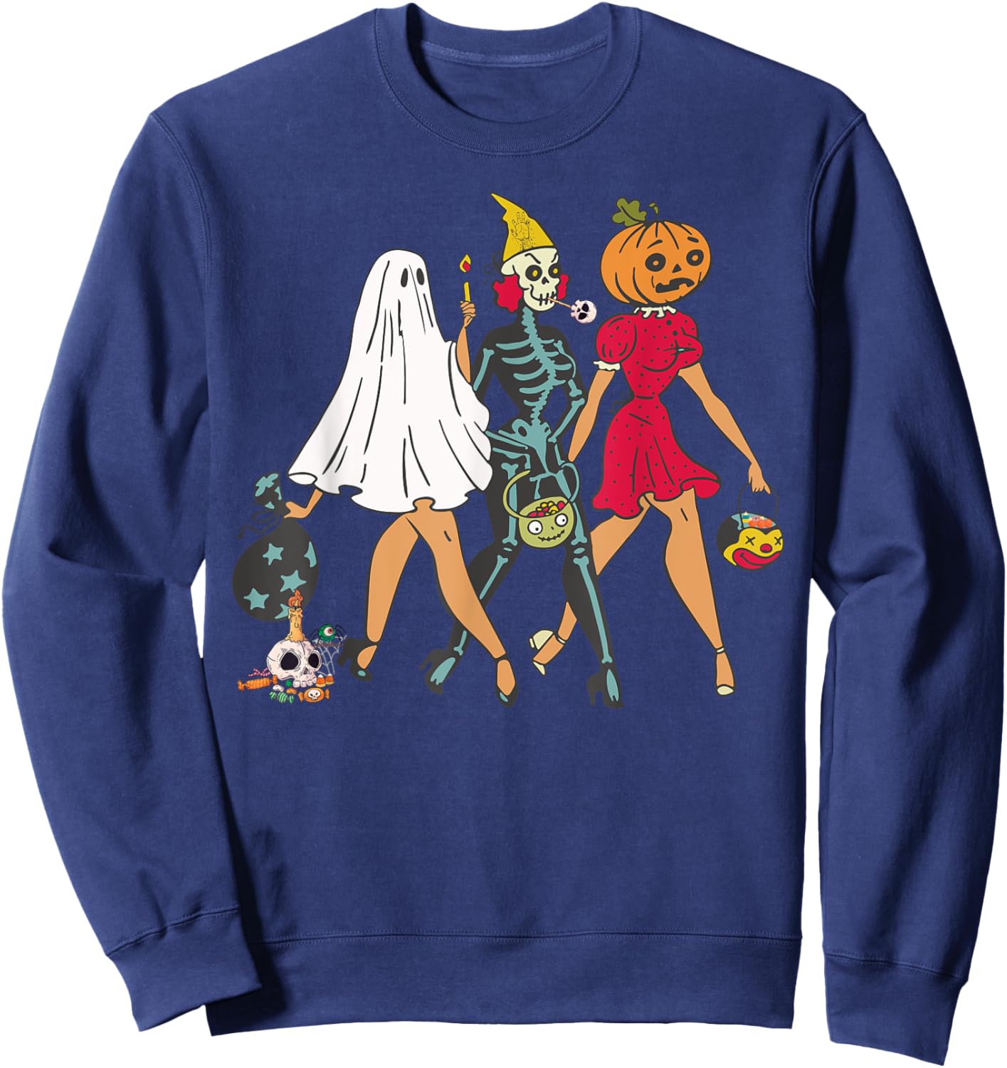Halloween Witch Pin Up Retro Vintage Pumpkin Women Sweatshirt - Sweatshirt | Navy