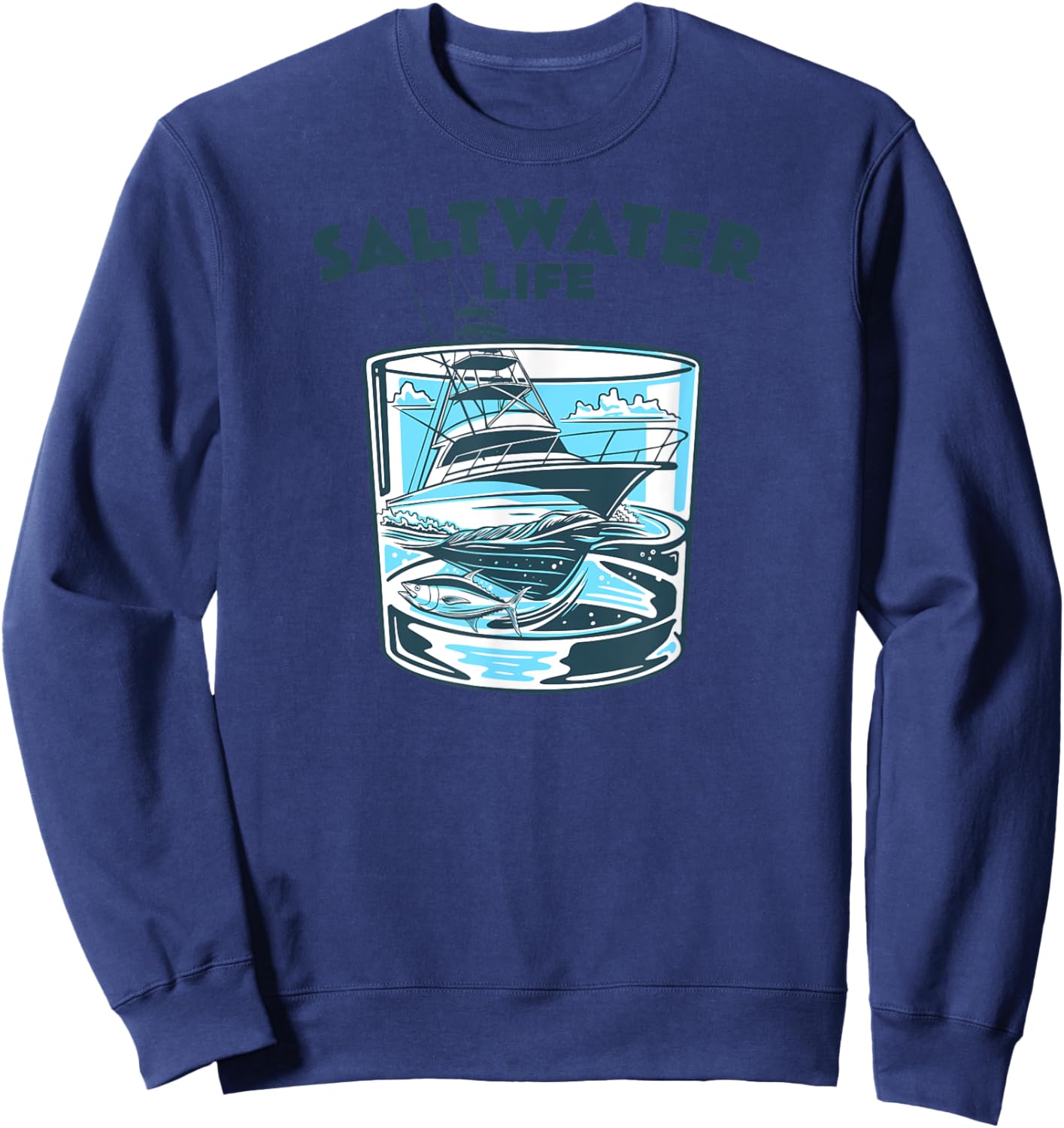 Saltwater Fishing Saltwater Life Glasses and Waves High Seas Sweatshirt - Sweatshirt | Navy