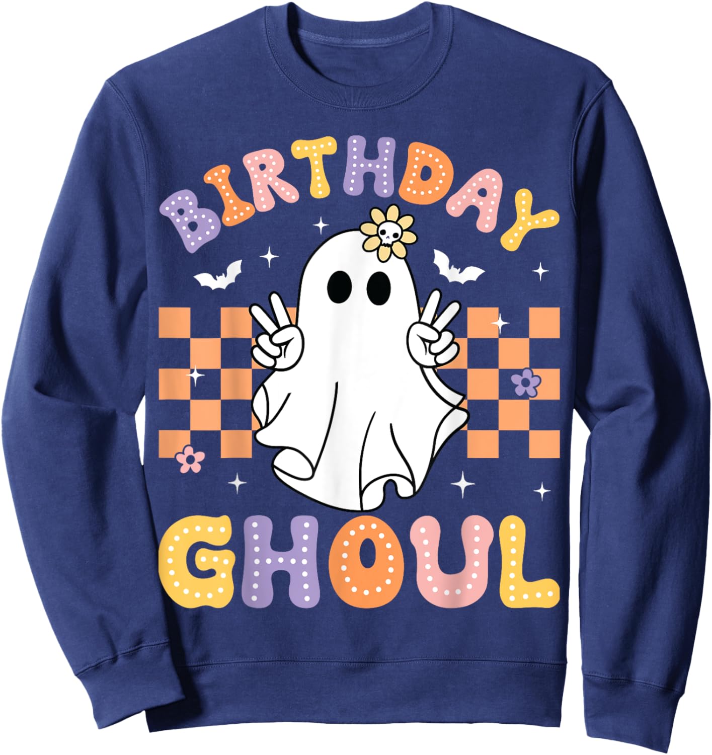 Birthday Ghoul Ghost Groovy Funny Halloween Birthday Party Sweatshirt - Sweatshirt | Navy