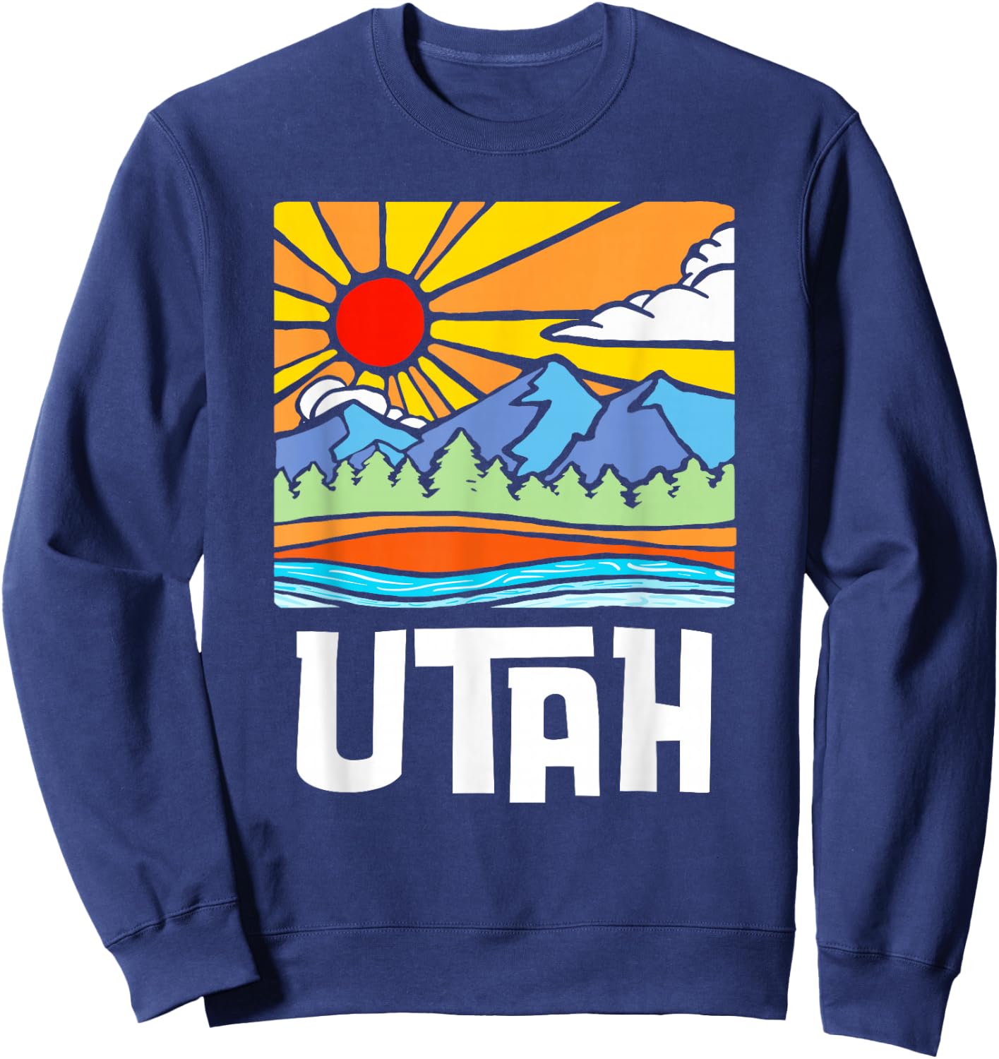 Utah Artistic Nature & Mountains Vintage Graphic Sweatshirt - Sweatshirt | Navy