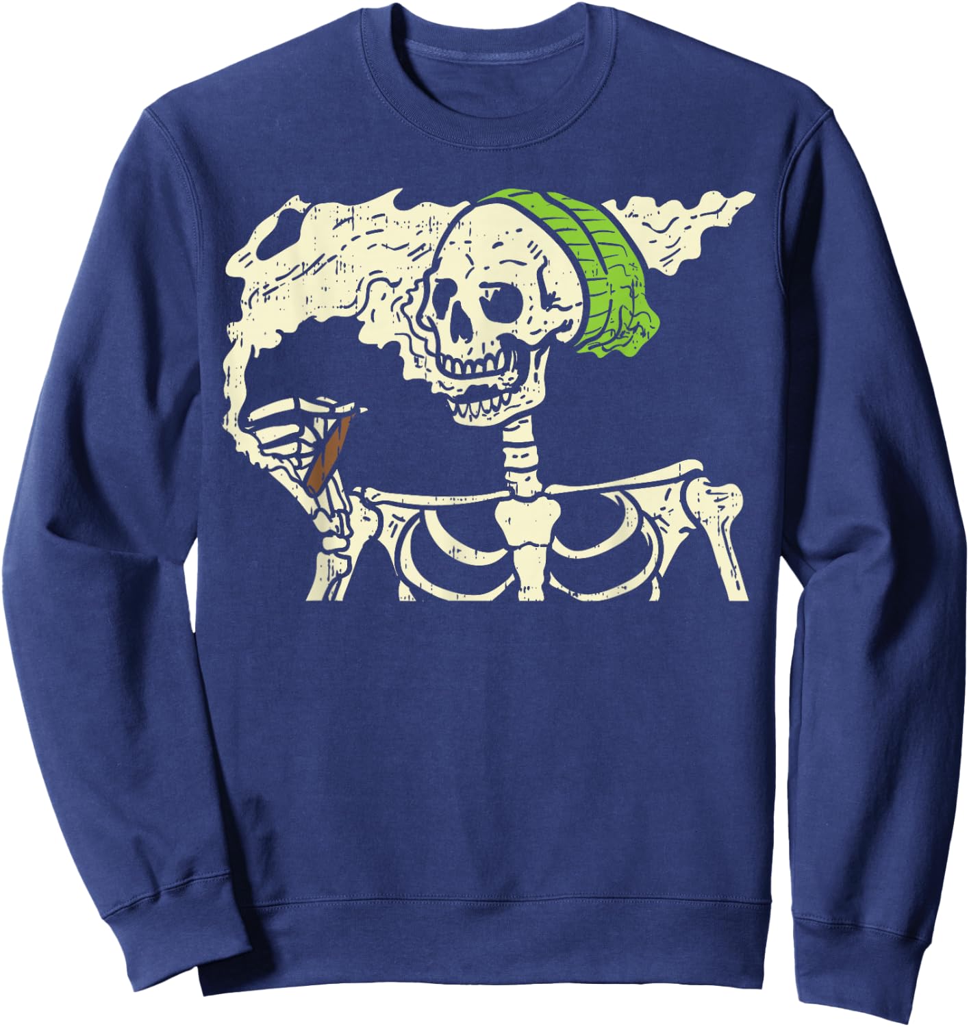 Smoking Skeleton Joint Funny Weed Pot 420 Cannabis Halloween Sweatshirt - Sweatshirt | Navy
