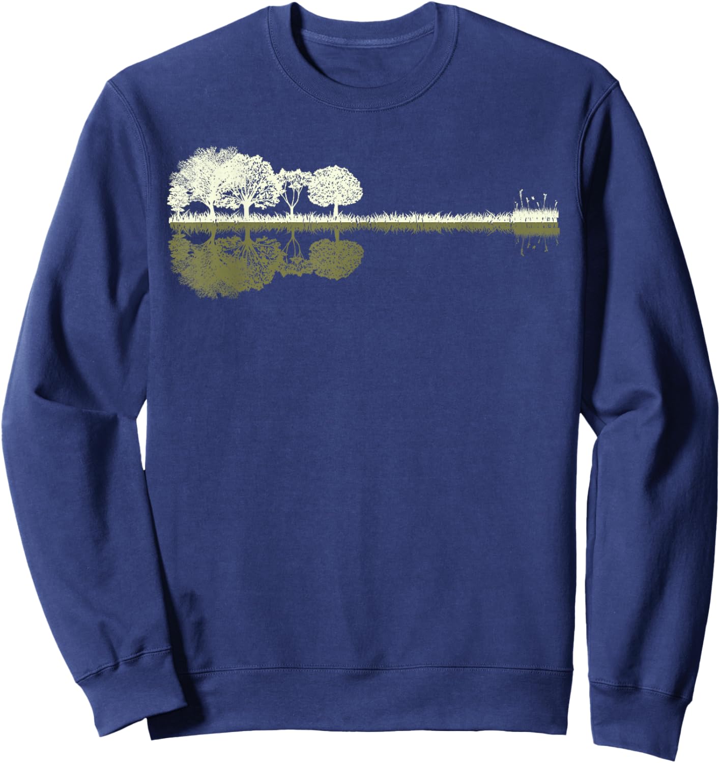 Nature Acoustic Guitar - Forest Wooden Guitar Trees Sundown Sweatshirt - Sweatshirt | Navy