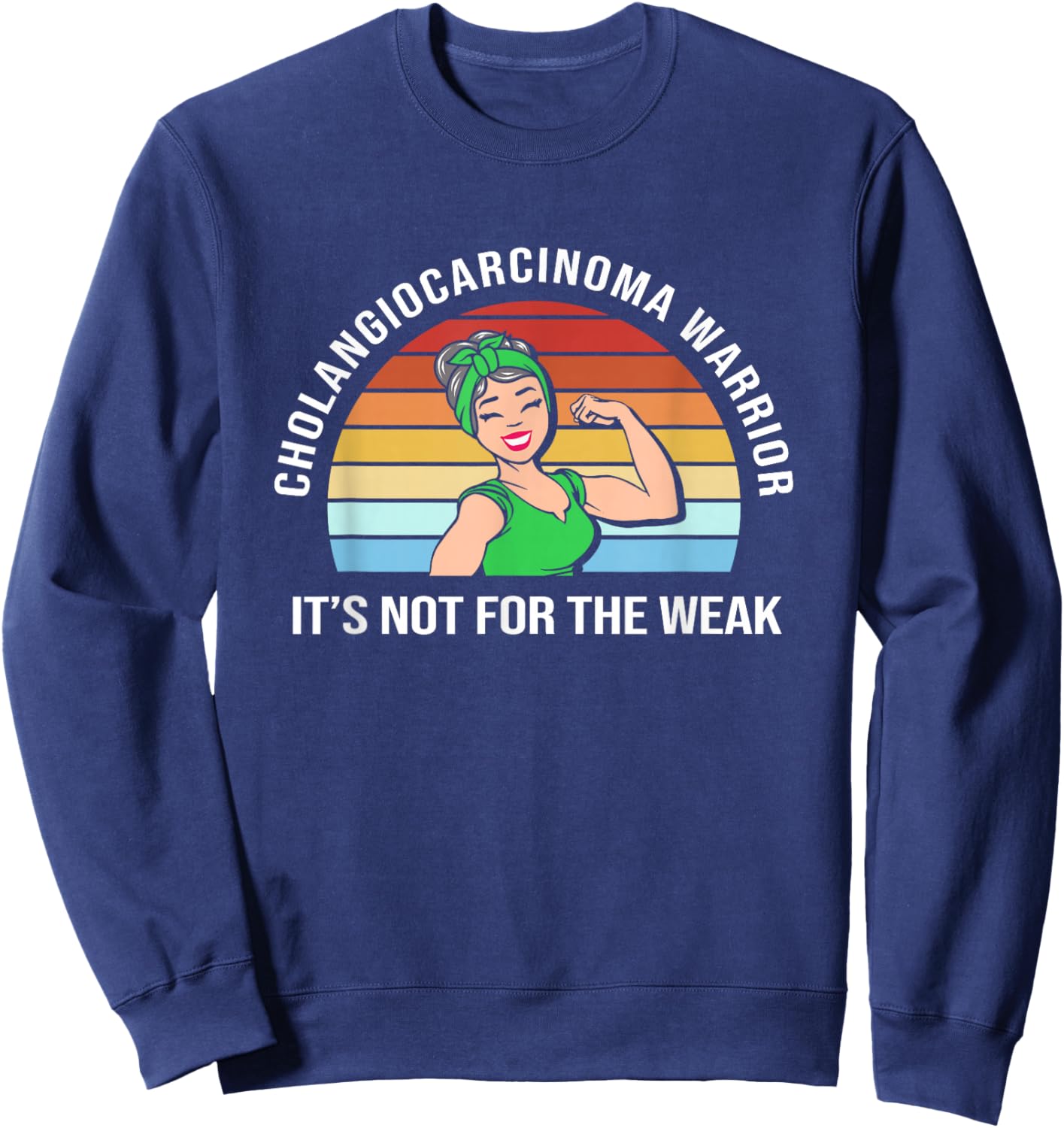 Retro Strong Woman Cholangiocarcinoma Warrior Sweatshirt - Sweatshirt | Navy