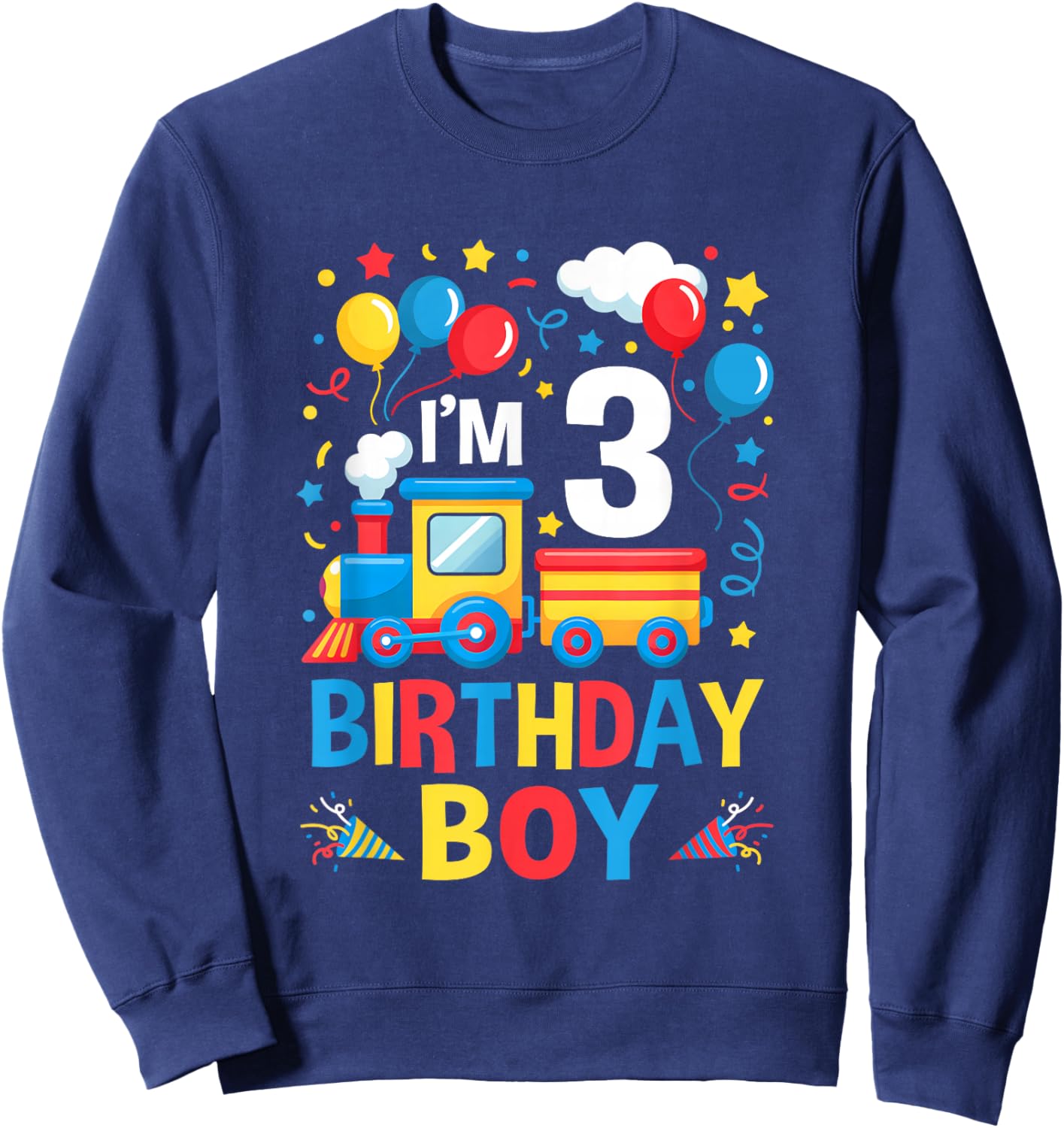 Three 3Yr 3Rd Kids Boys Girls Train Birthday Boy 3 Years Old Sweatshirt - Sweatshirt | Navy