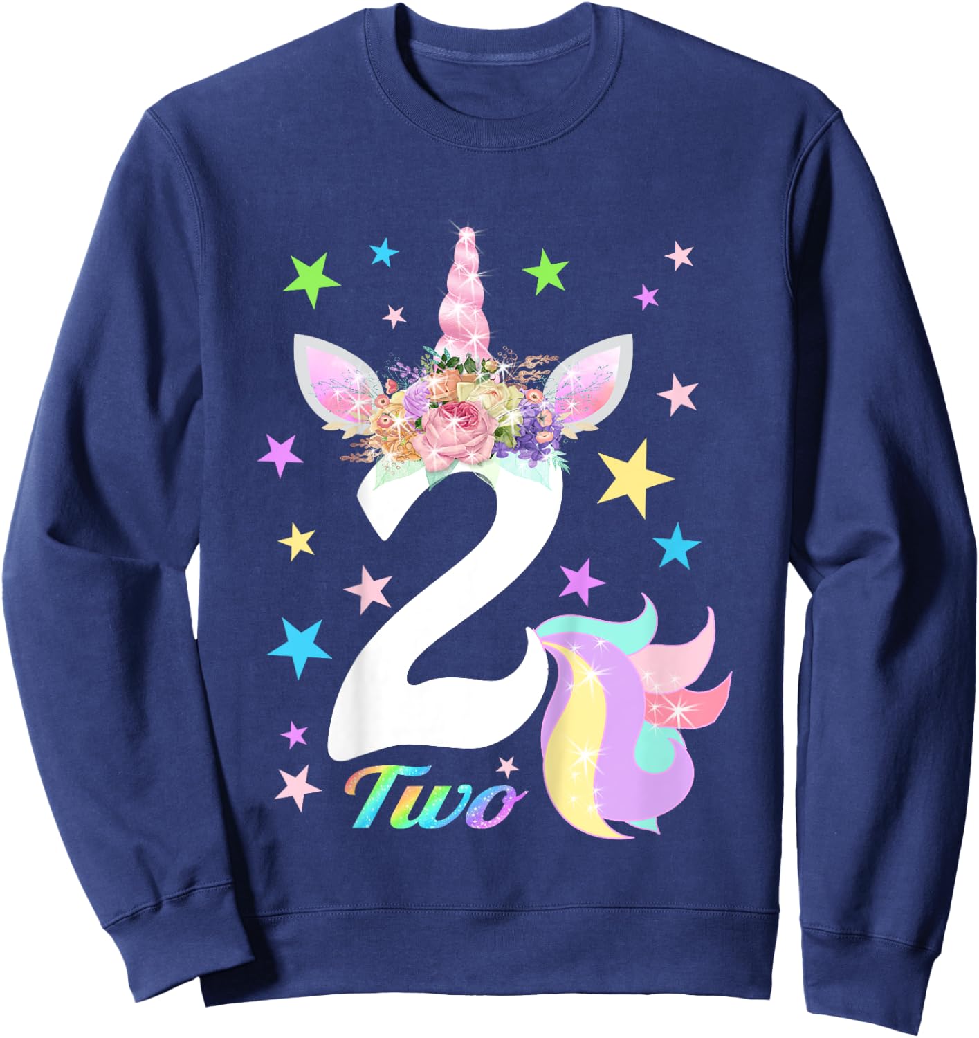 Number 2 (Two) Unicorn 2nd Birthday Shirt for 2 Year Old Sweatshirt - Sweatshirt | Navy