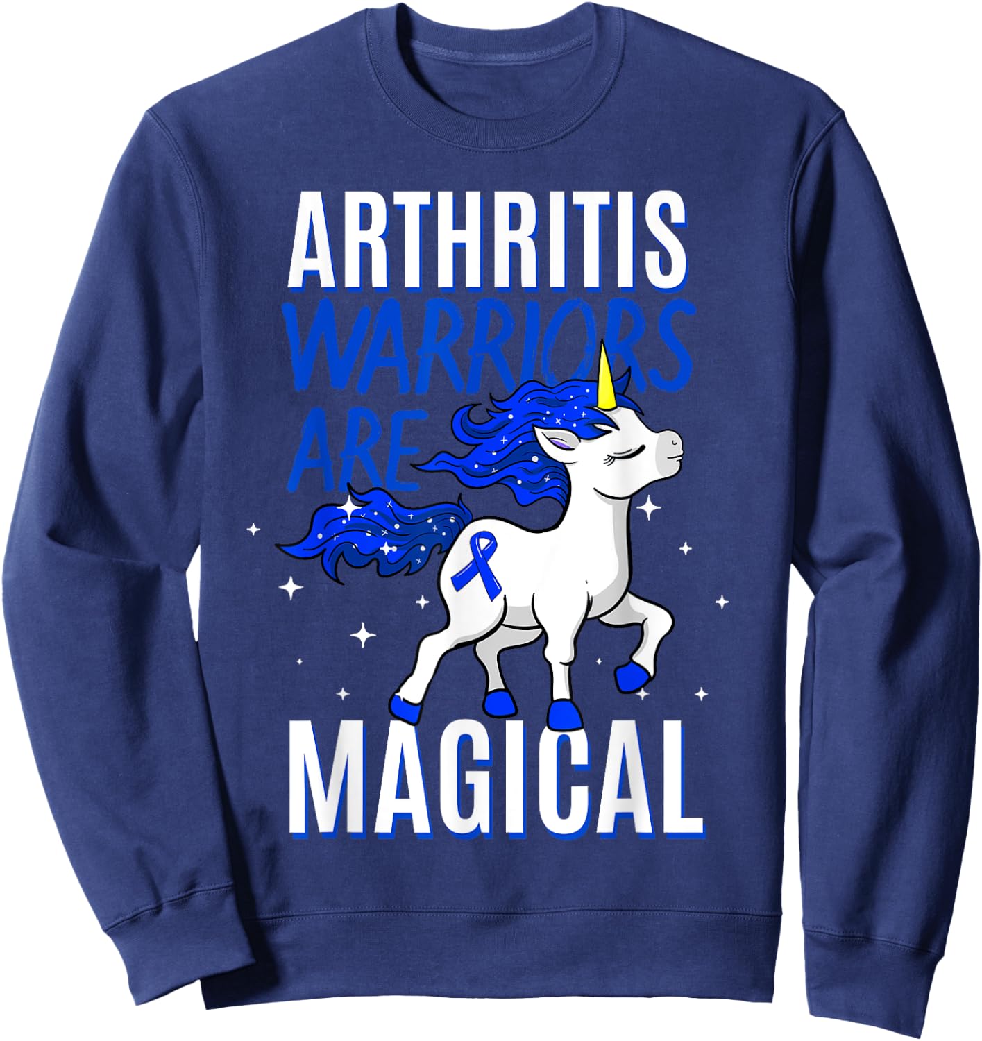 Arthritis Warrior Magical Unicorn Blue Ribbon Inflammation Sweatshirt - Sweatshirt | Navy