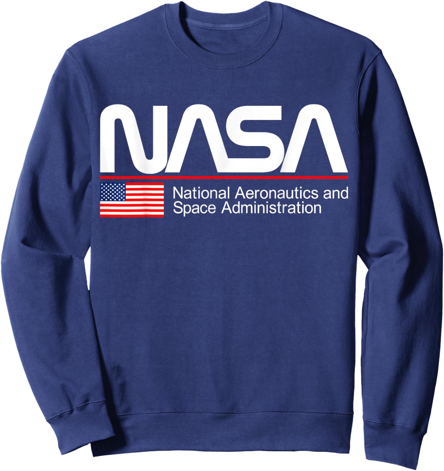 Retro NASA Worm Logo American Flag Space Exploration Graphic Sweatshirt - Sweatshirt | Navy
