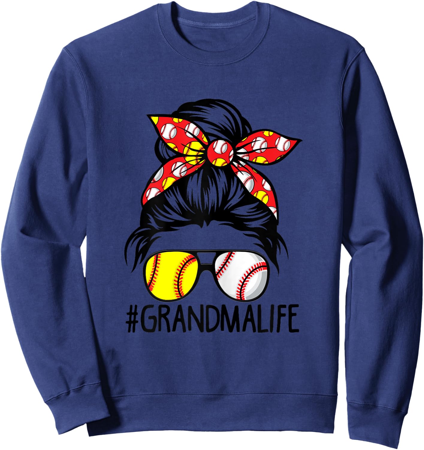 Dy Messy Bun Mothers Day Softball Baseball Grandma Life Sweatshirt - Sweatshirt | Navy