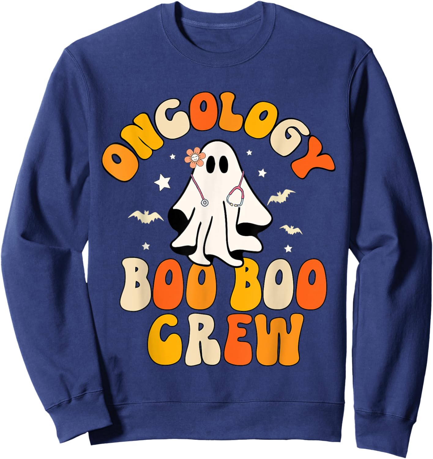 Groovy oncology Nurse Boo Boo Crew Ghost Nursing Halloween Sweatshirt - Sweatshirt | Navy