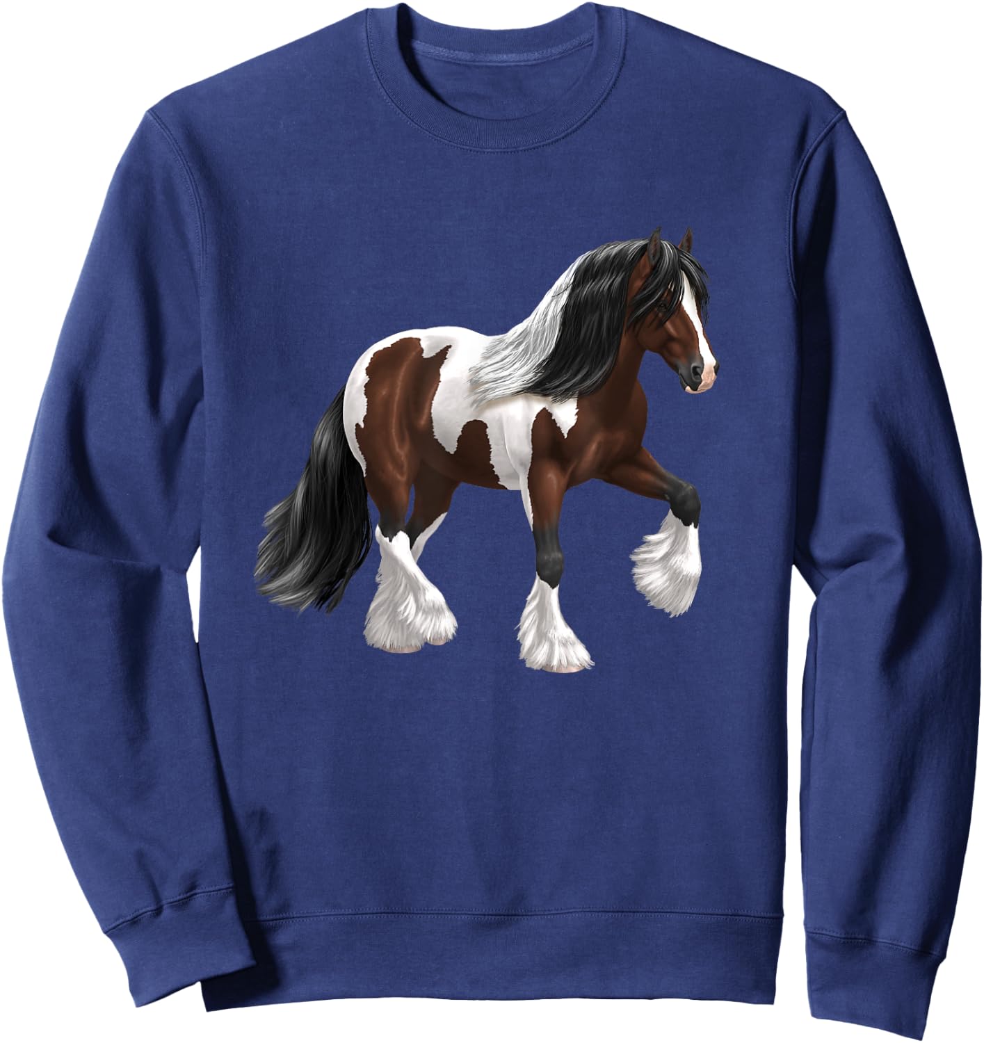 Brown & White Skewbald Bay Pinto Gypsy Vanner Draft Horse Sweatshirt - Sweatshirt | Navy
