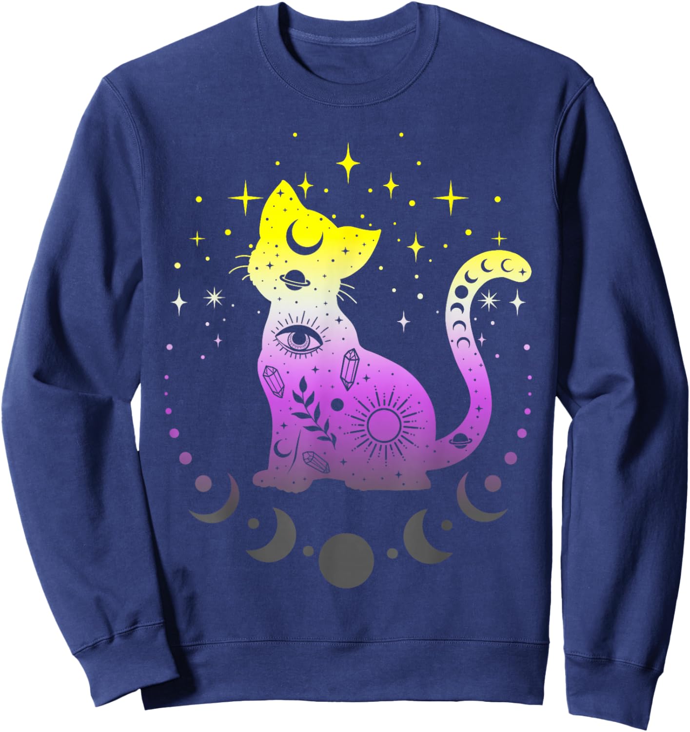 Non-Binary Non-binary Pride Flag Colors Astronomy Cat Sweatshirt - Sweatshirt | Navy