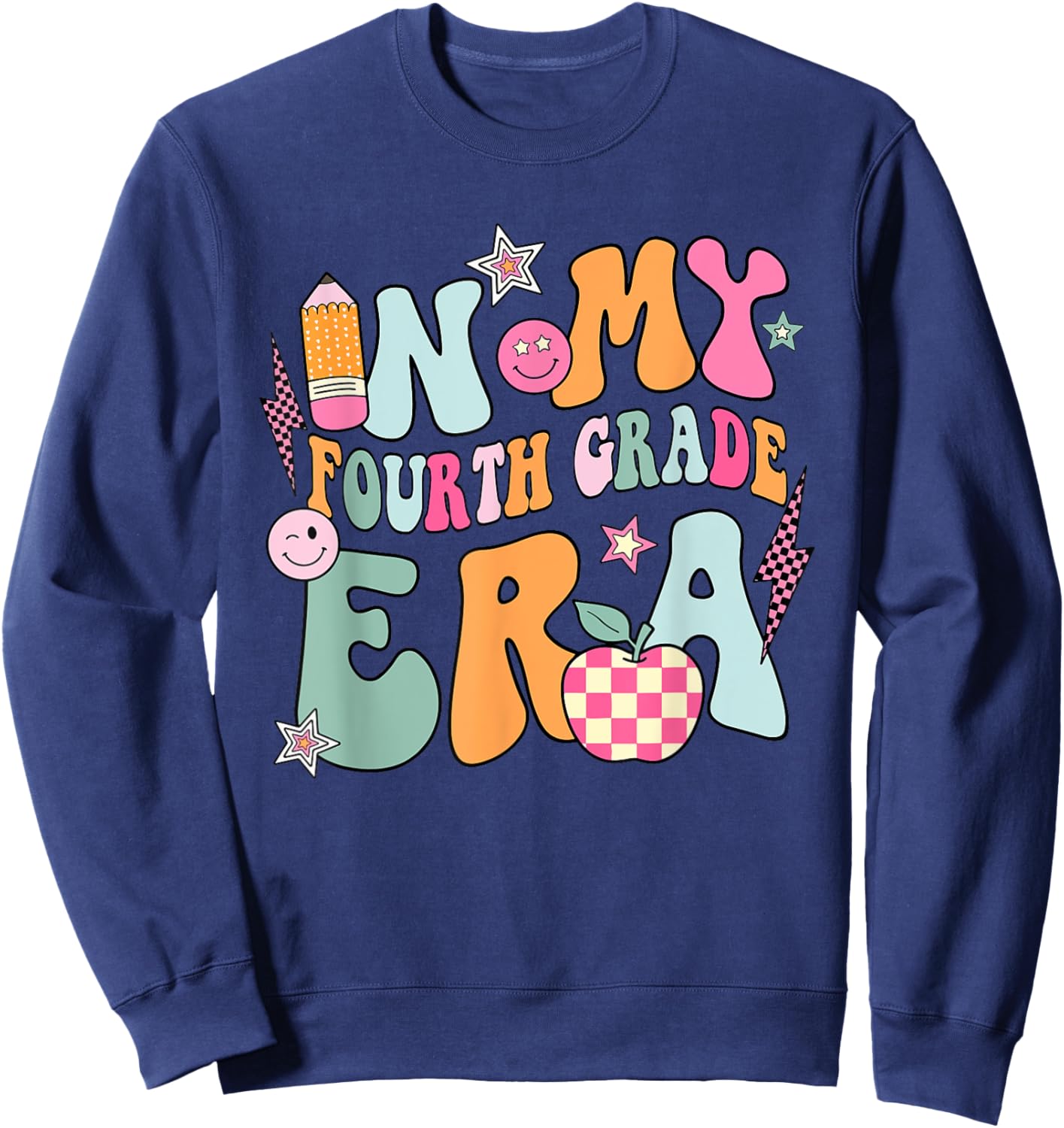 In My Fourth Grade Era Back To School Retro Groovy 4th Grade Sweatshirt - Sweatshirt | Navy