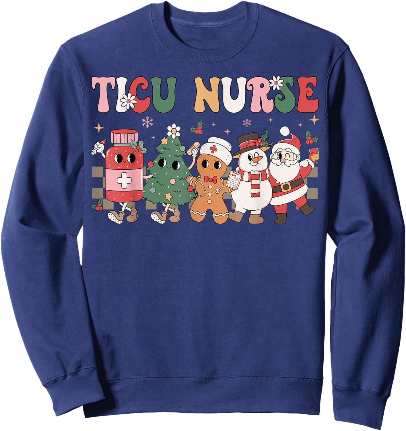 Retro TICU Nurse Christmas Intensive Care Unit Nursing Group Sweatshirt - Sweatshirt | Navy