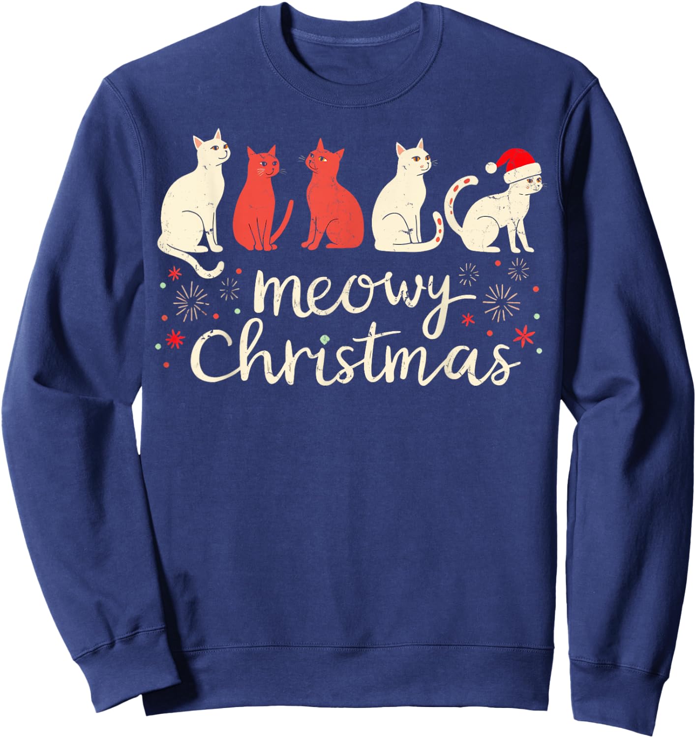 Meowy Christmas Cat Christmas Xmas Cat Christmas Cat Holiday Sweatshirt - Sweatshirt | Navy