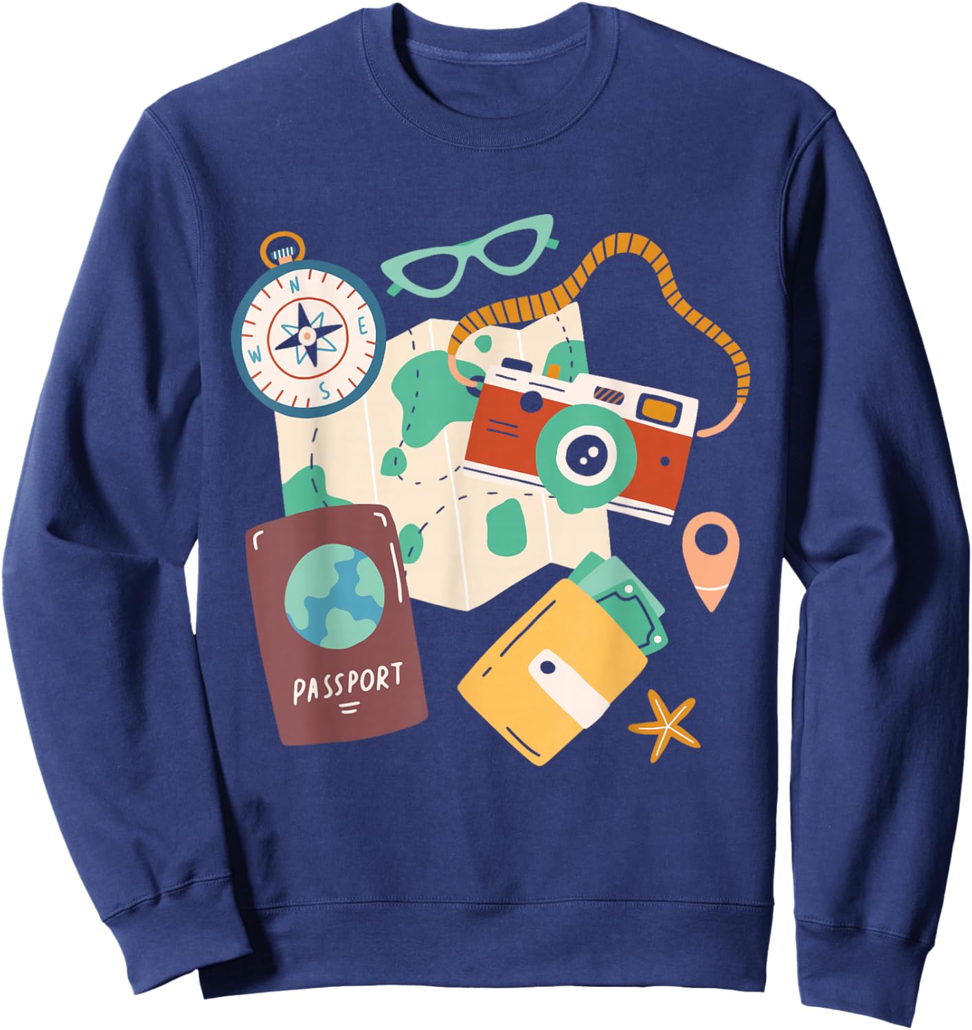 Tourist Holidays Costume Camera Passport Traveling Vacation Sweatshirt - Sweatshirt | Navy