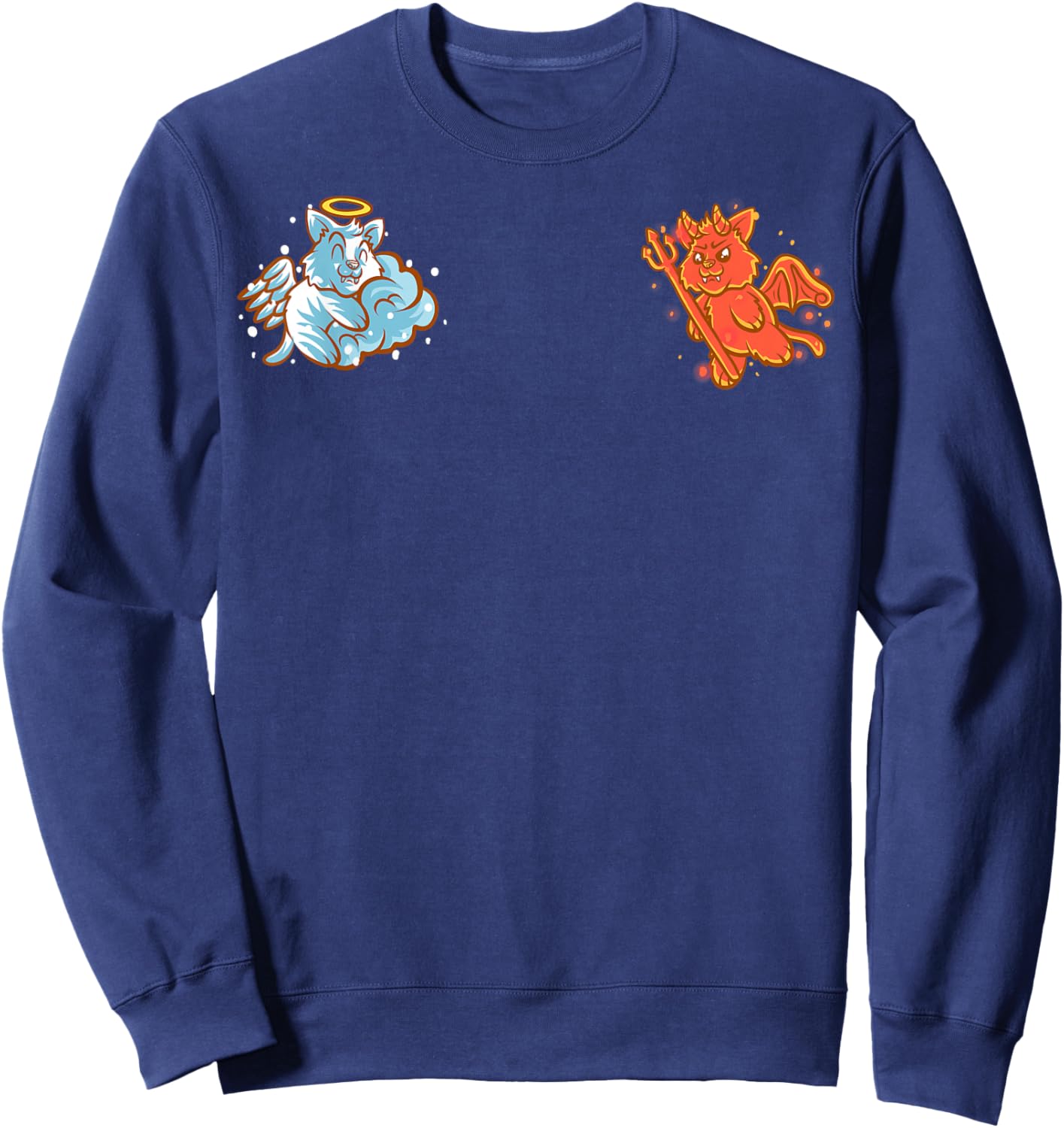 Cat Angel And Devil Sitting On Your Shoulder Nerd Kitten Men Women Girls Kids Sweatshirt - Sweatshirt | Navy