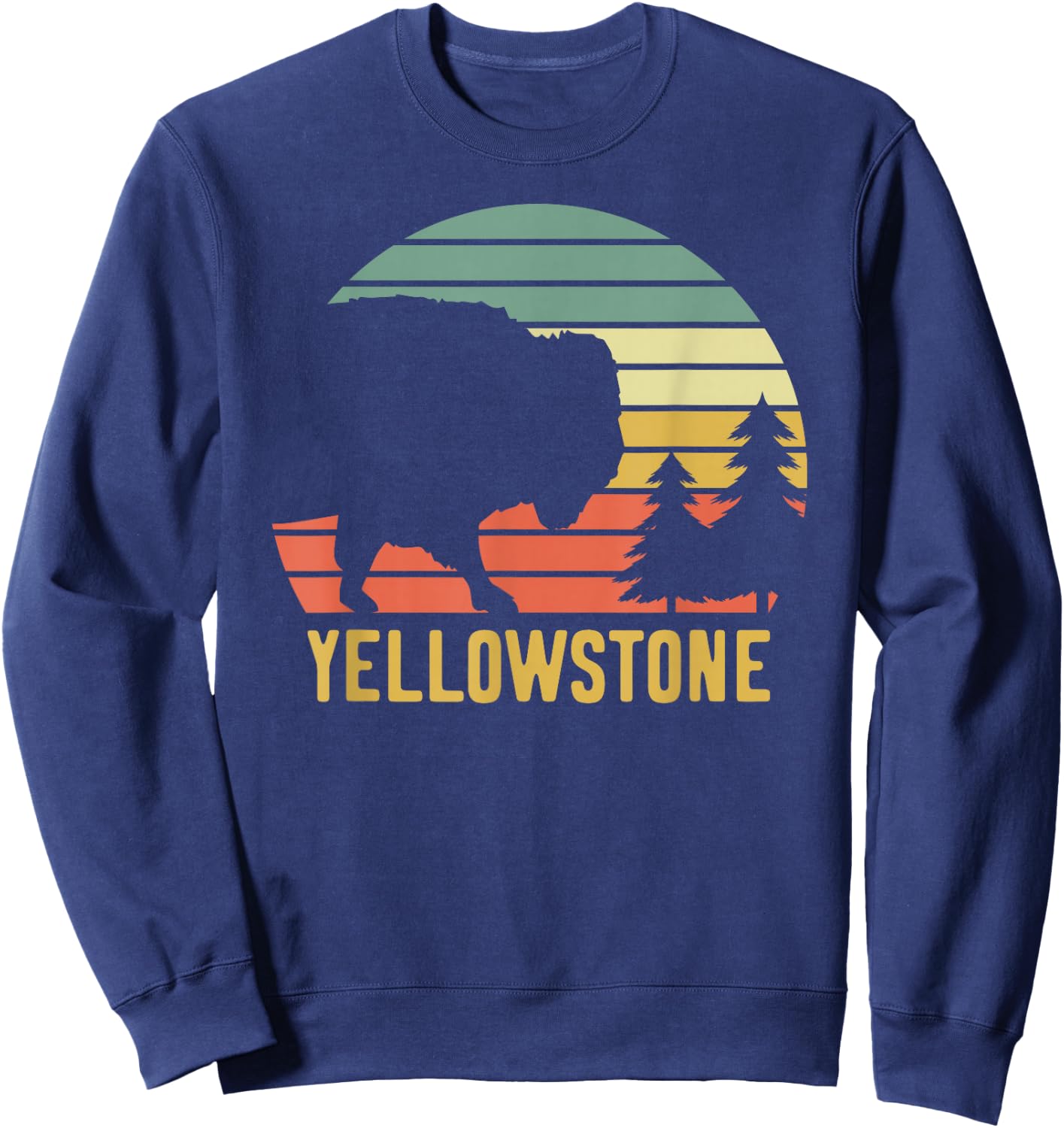 Yellowstone National Park Travel Buffalo Bison Vintage Sweatshirt - Sweatshirt | Navy