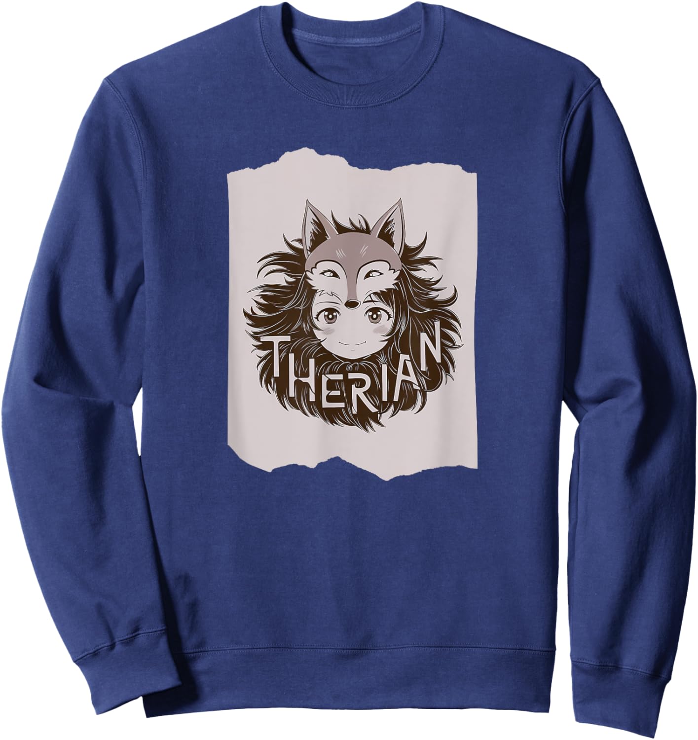Fox Mask Therian Typography Therian Aesthetic TherianTok Sweatshirt - Sweatshirt | Navy