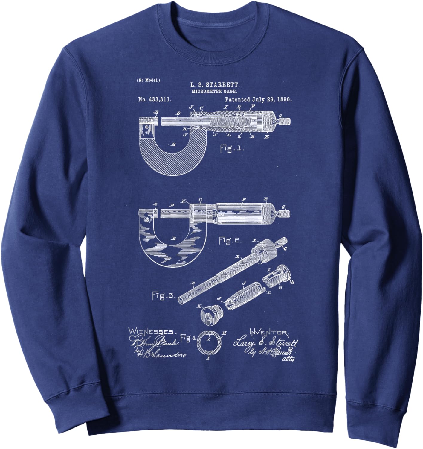 Mechanical Engineer Art Black Vintage Patent Micrometer Gage - Men's Small Sweatshirt - Sweatshirt | Navy