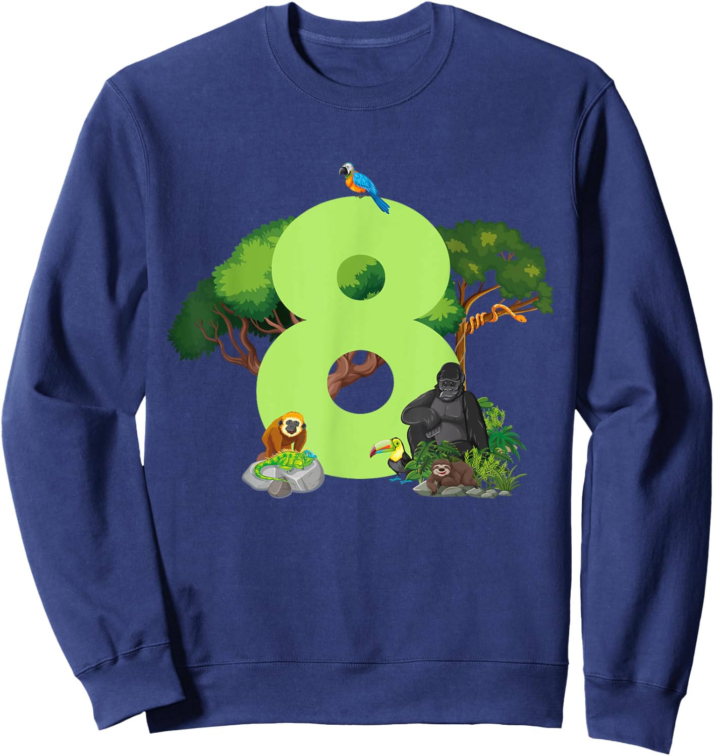 8th Birthday Jungle Animals Safari Rainforest 8 Year Old Sweatshirt - Sweatshirt | Navy