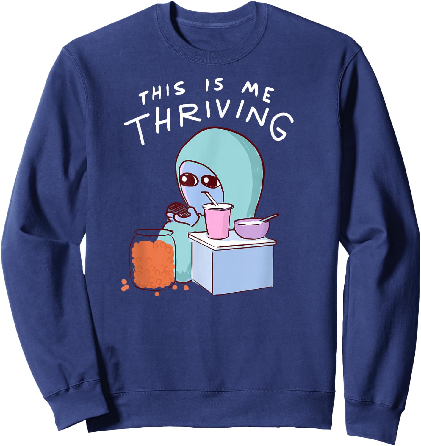 Threadless Nathan W. Pyle This Is Me Thriving Graphic Sweatshirt - Sweatshirt | Navy