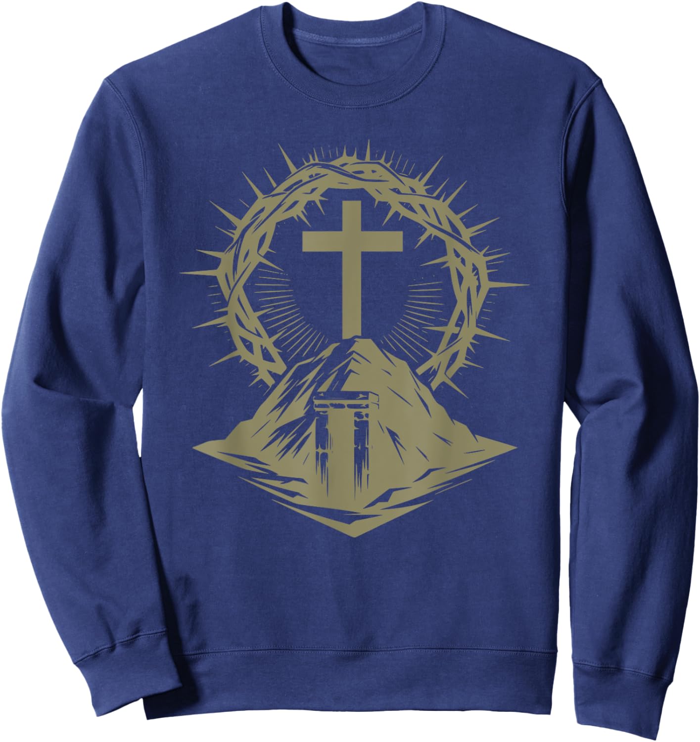 Cross Crown of Thorns Tomb Christian Jesus Easter Church Sweatshirt - Sweatshirt | Navy