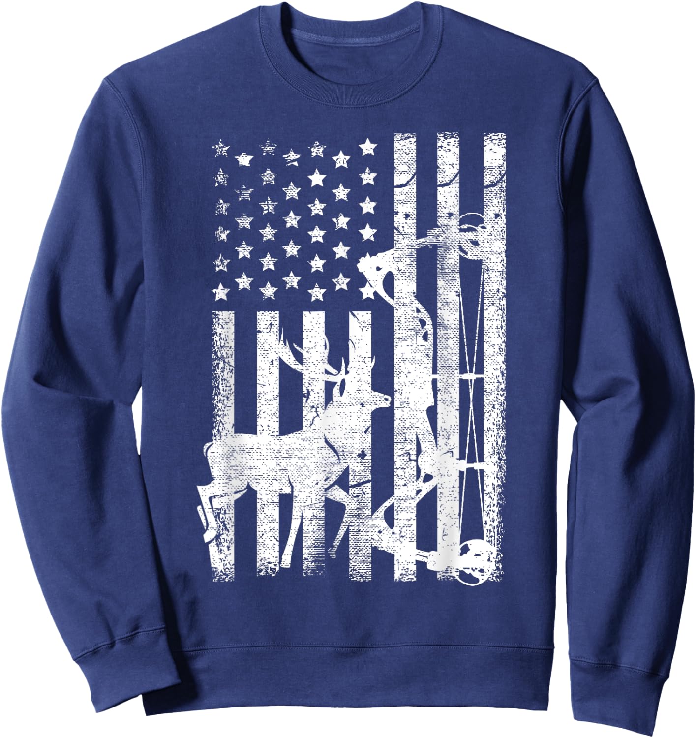 Vintage American Flag Elk Hunting Funny USA Bow Hunters Gift Men Sweatshirt - Sweatshirt | Navy