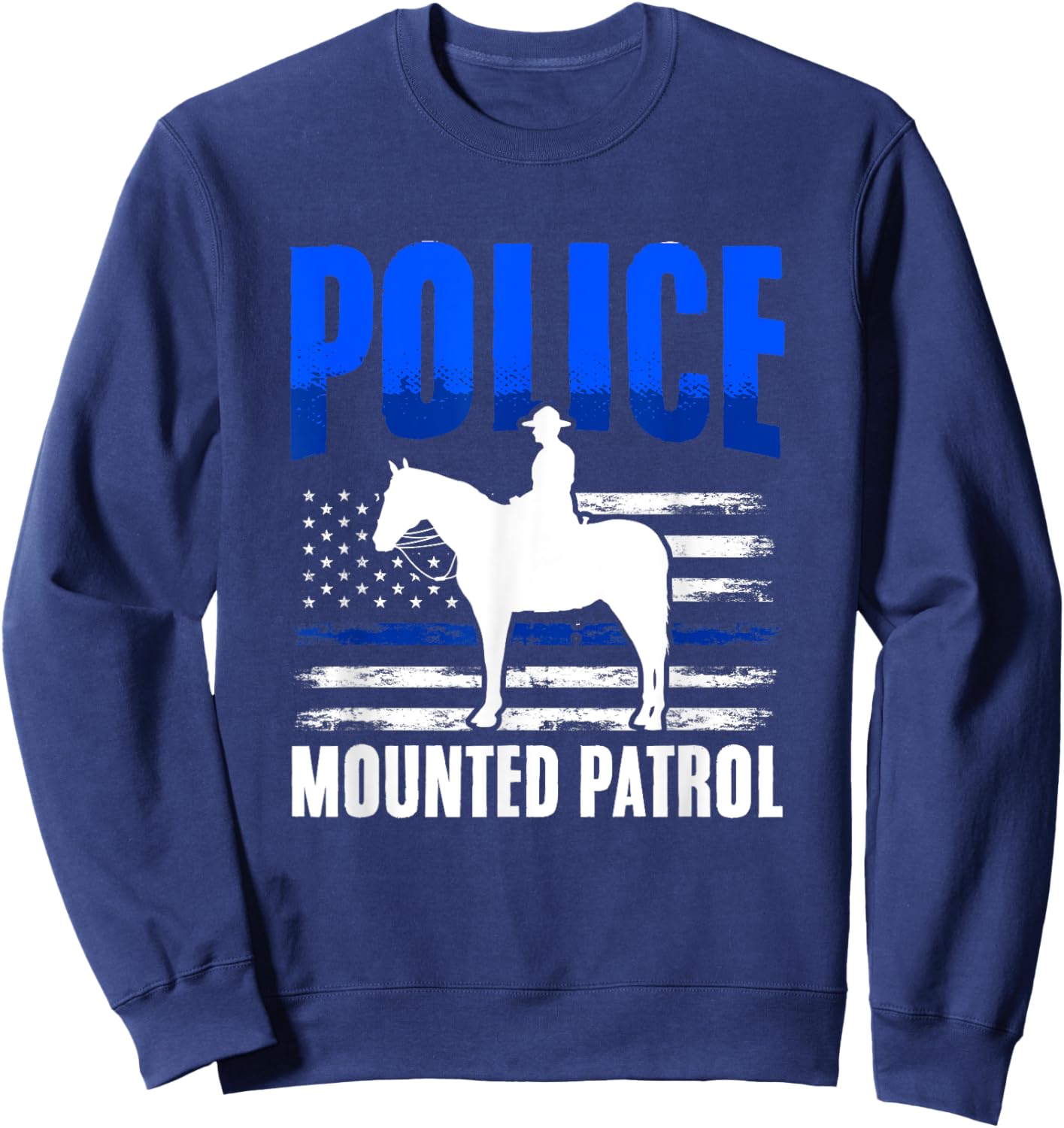 American Flag Thin Blue Line Horse Police Mounted Patrol Men Sweatshirt - Sweatshirt | Navy