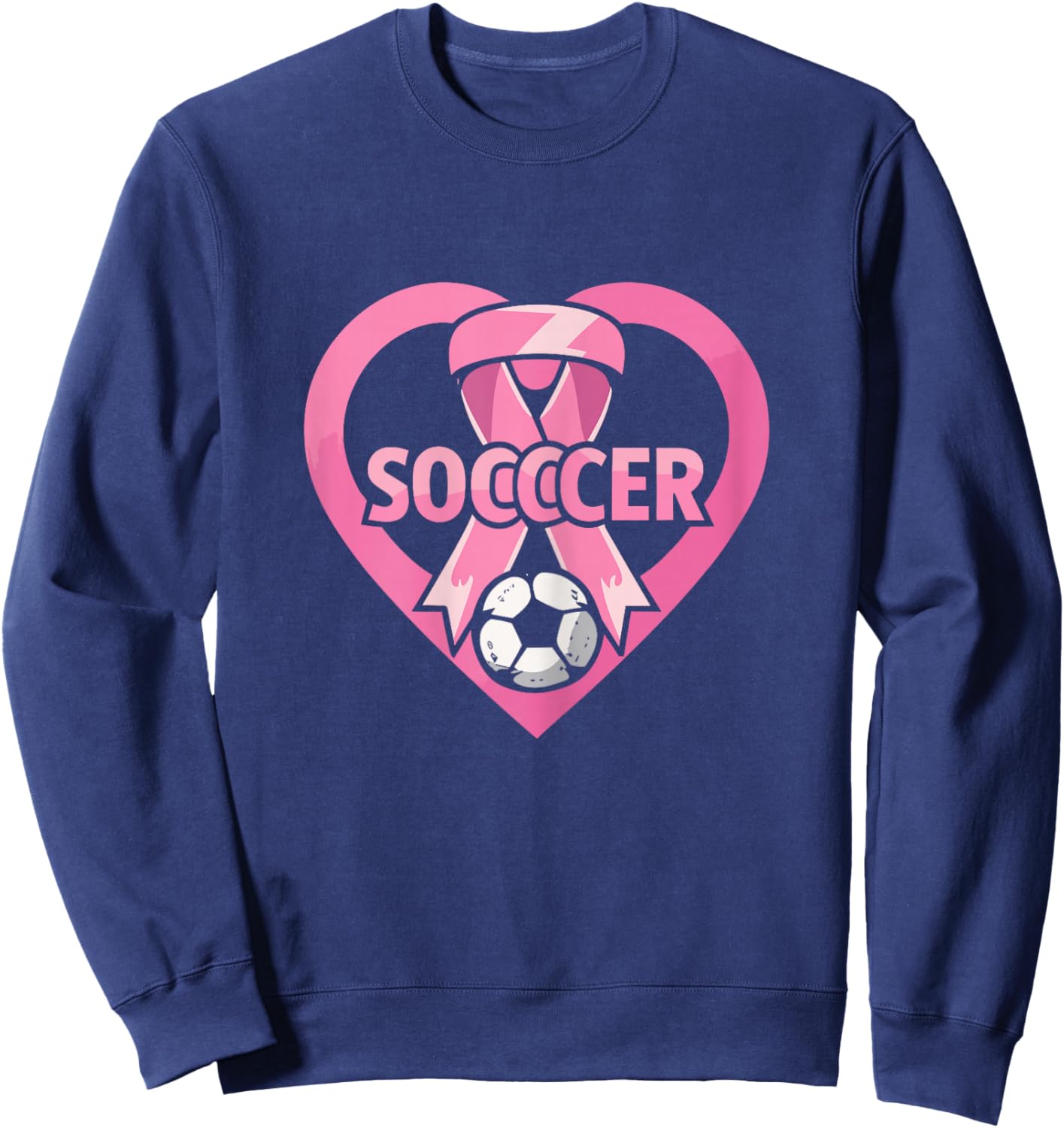 Soccer Pink Ribbon Heart Cool Breast Cancer Awareness Sport Sweatshirt - Sweatshirt | Navy