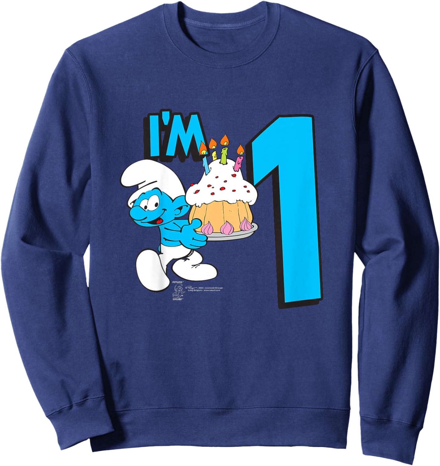Kids The Smurfs Birthday I'm 1 Sweatshirt - Sweatshirt | Navy