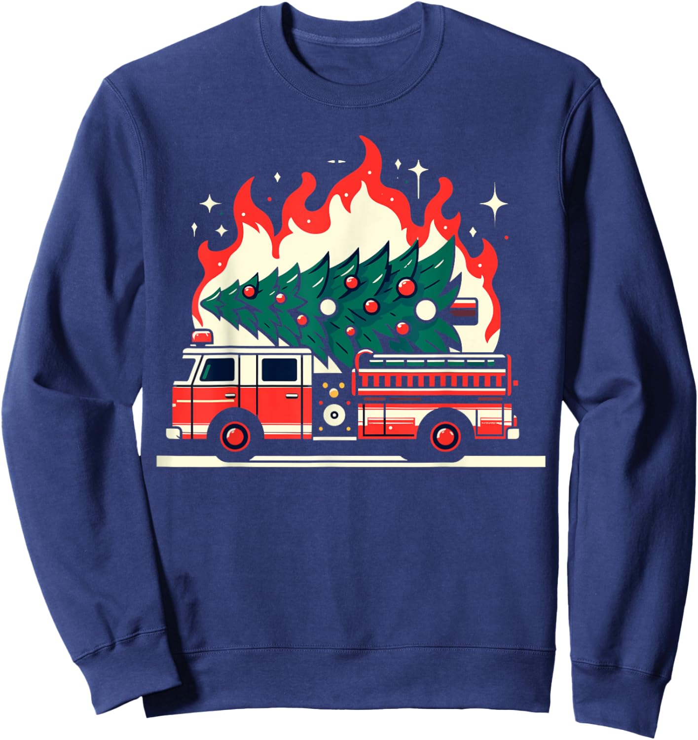 Firetruck Fireman Christmas Tree Firefighter Fire Truck Sweatshirt - Sweatshirt | Navy