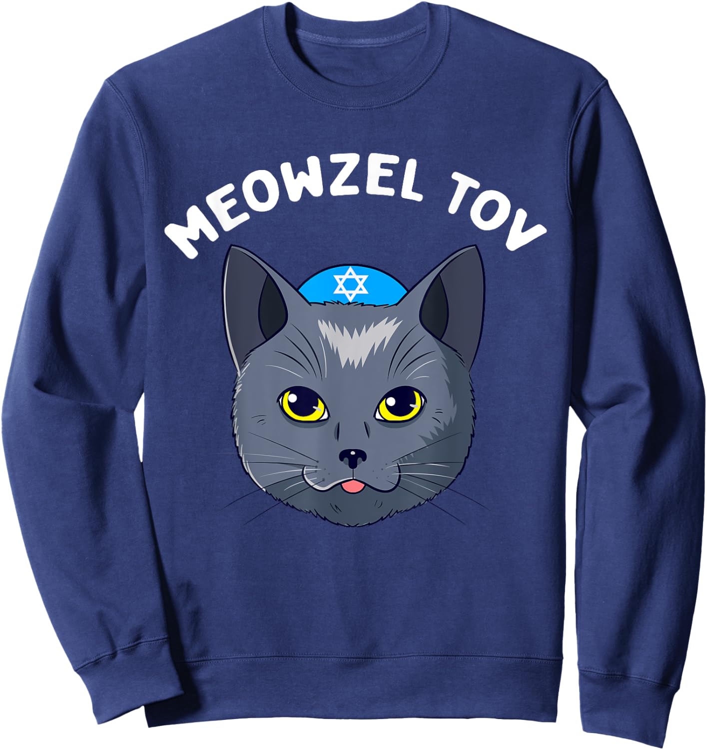 Meowzel Tov Hanukkah Cat Chanukah Funny Jewish Xmas Gift Women Kids Sweatshirt - Sweatshirt | Navy
