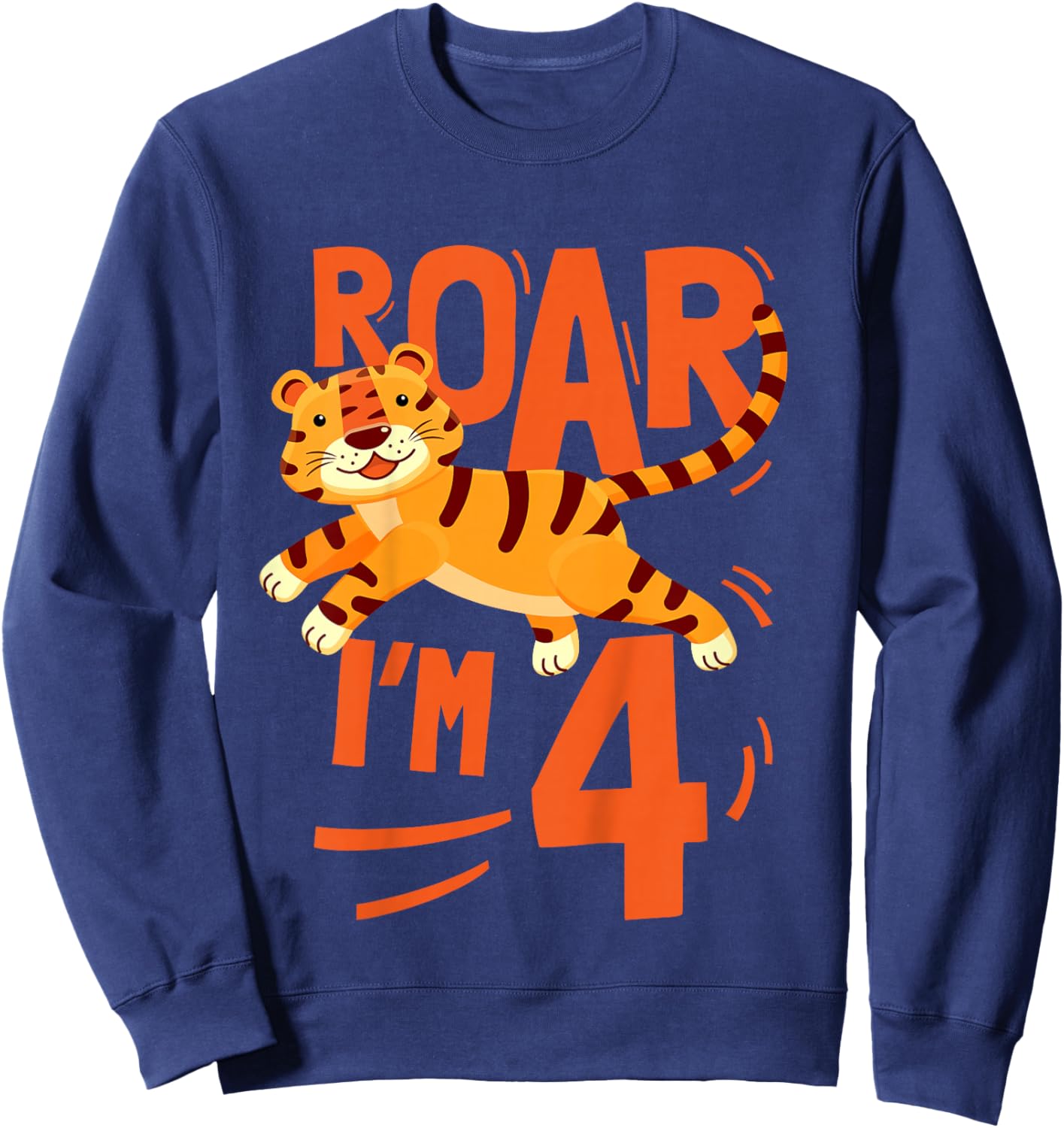 Kids Tiger 4th Birthday Jungle Party Tiger Age 4 Wild Animal Sweatshirt - Sweatshirt | Navy
